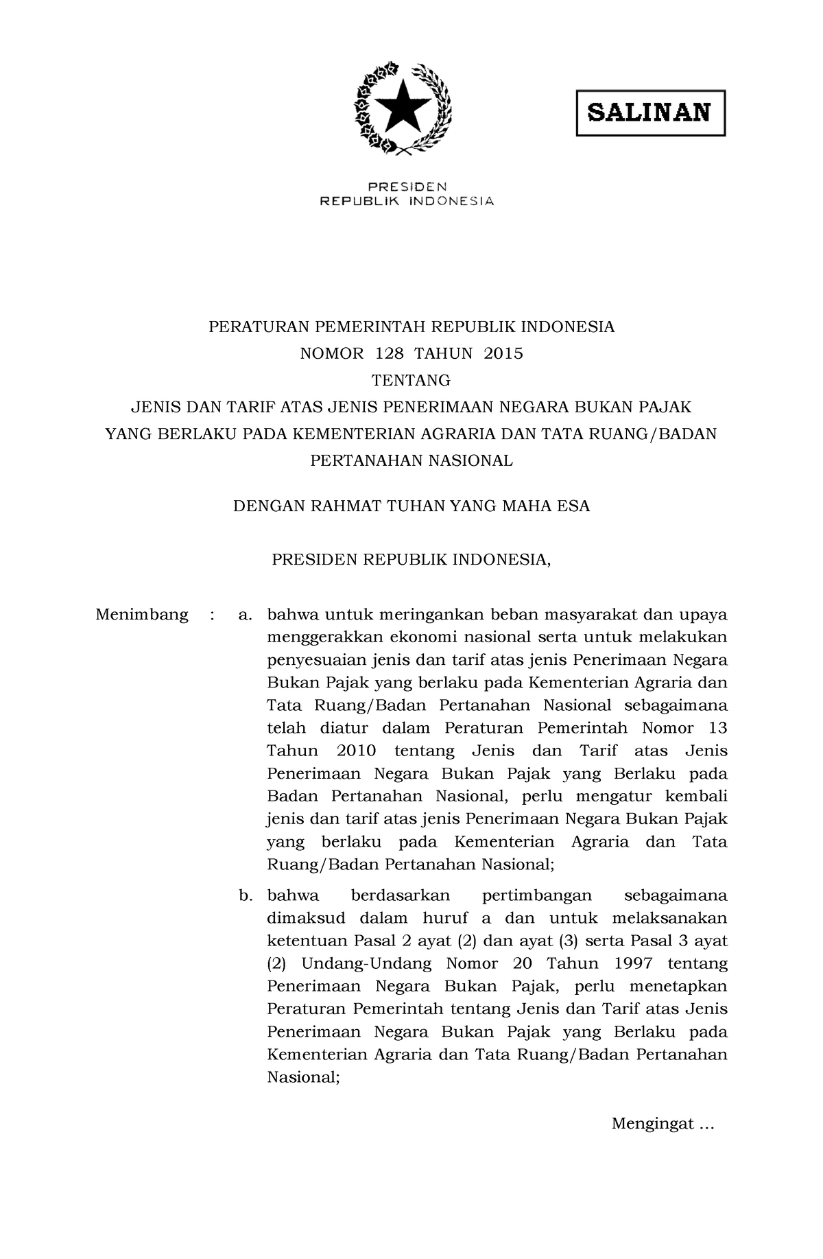 PP Nomor 128 Tahun 2015 - Peraturan - PERATURAN PEMERINTAH REPUBLIK ...