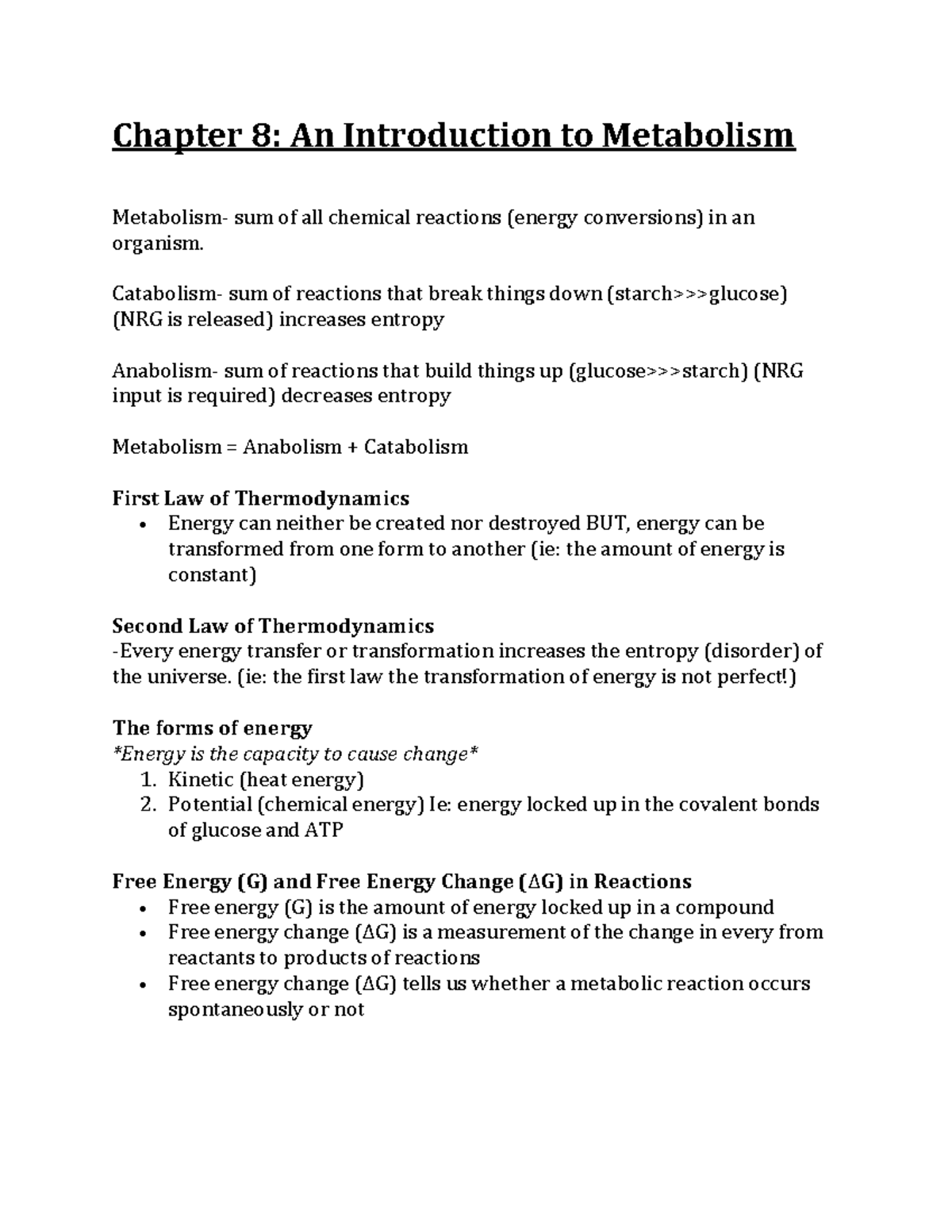 Chapter 8 - An Introduction To Metabolism - Chapter 8: An Introduction ...