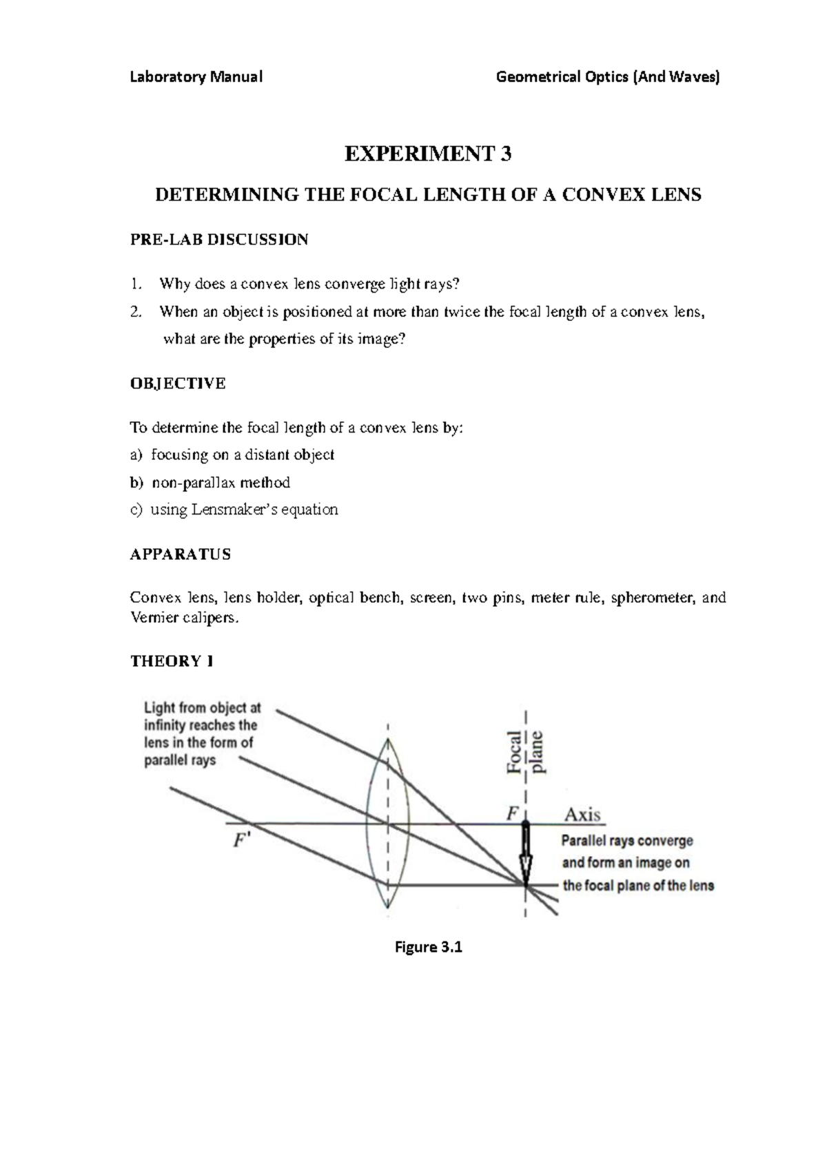 Exp 2 PHY260 EXPERIMENT 3 DETERMINING THE FOCAL LENGTH OF A CONVEX