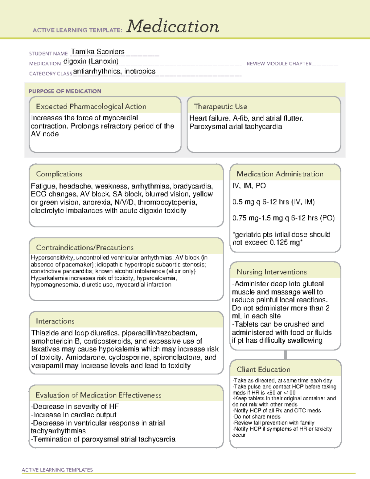 Digoxin ATI medication template ACTIVE LEARNING TEMPLATES