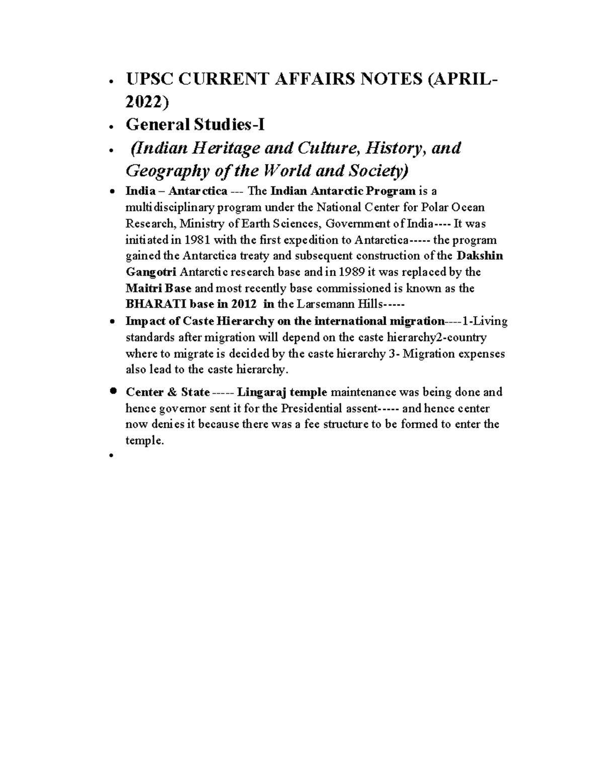 April Current Affairs - UPSC CURRENT AFFAIRS NOTES (APRIL- 2022 ...