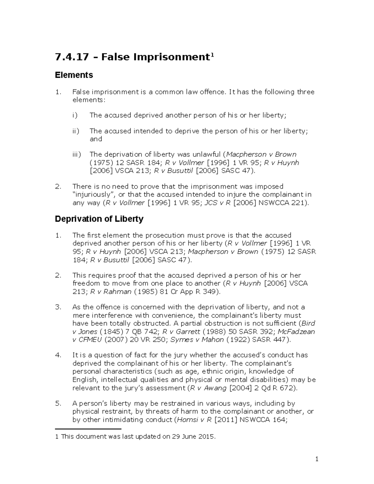 False Imprisonment - 7.4 – False Imprisonment 1 Elements False ...