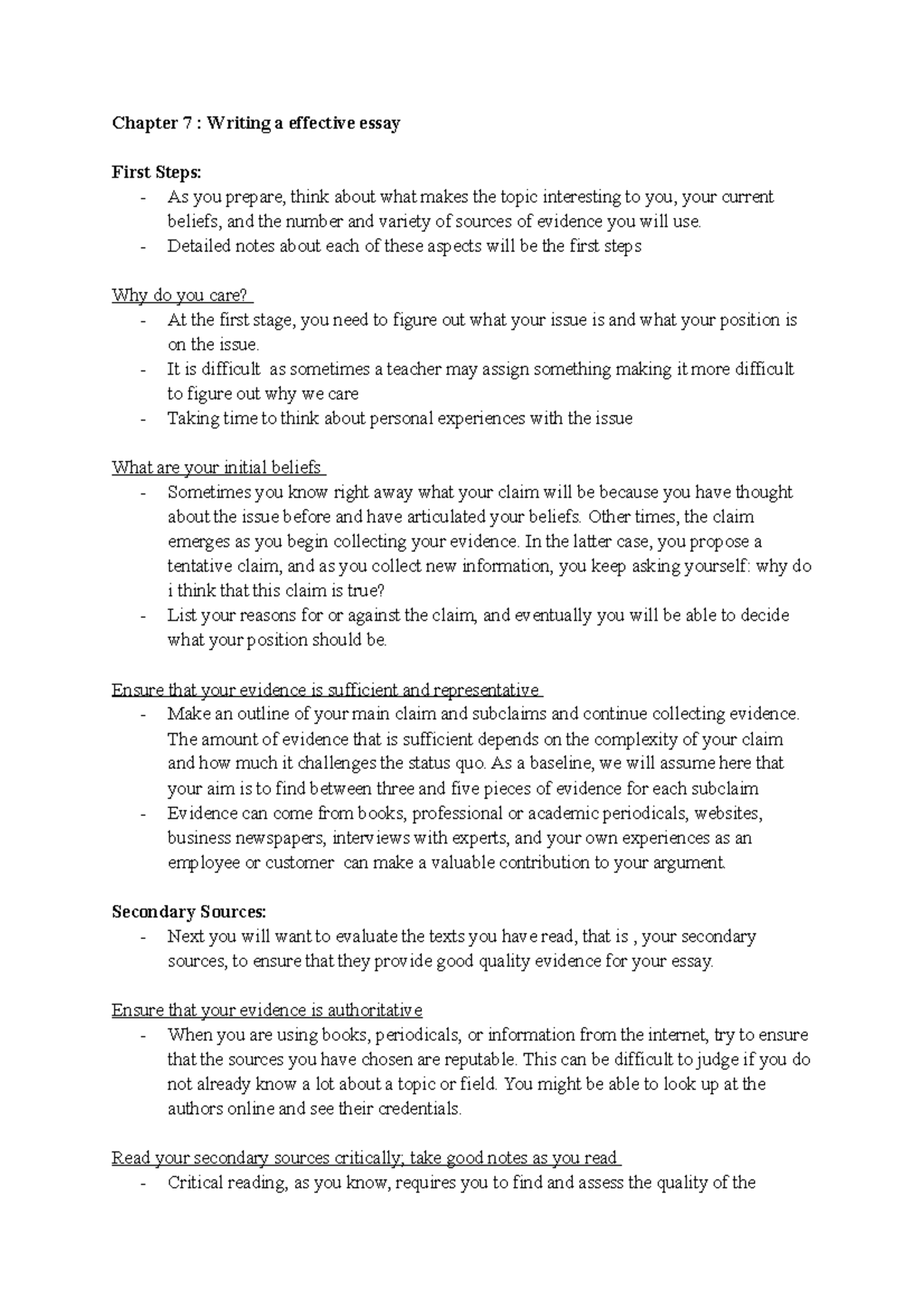 Textbook Notes - Chapter 7 : Writing a effective essay First Steps ...