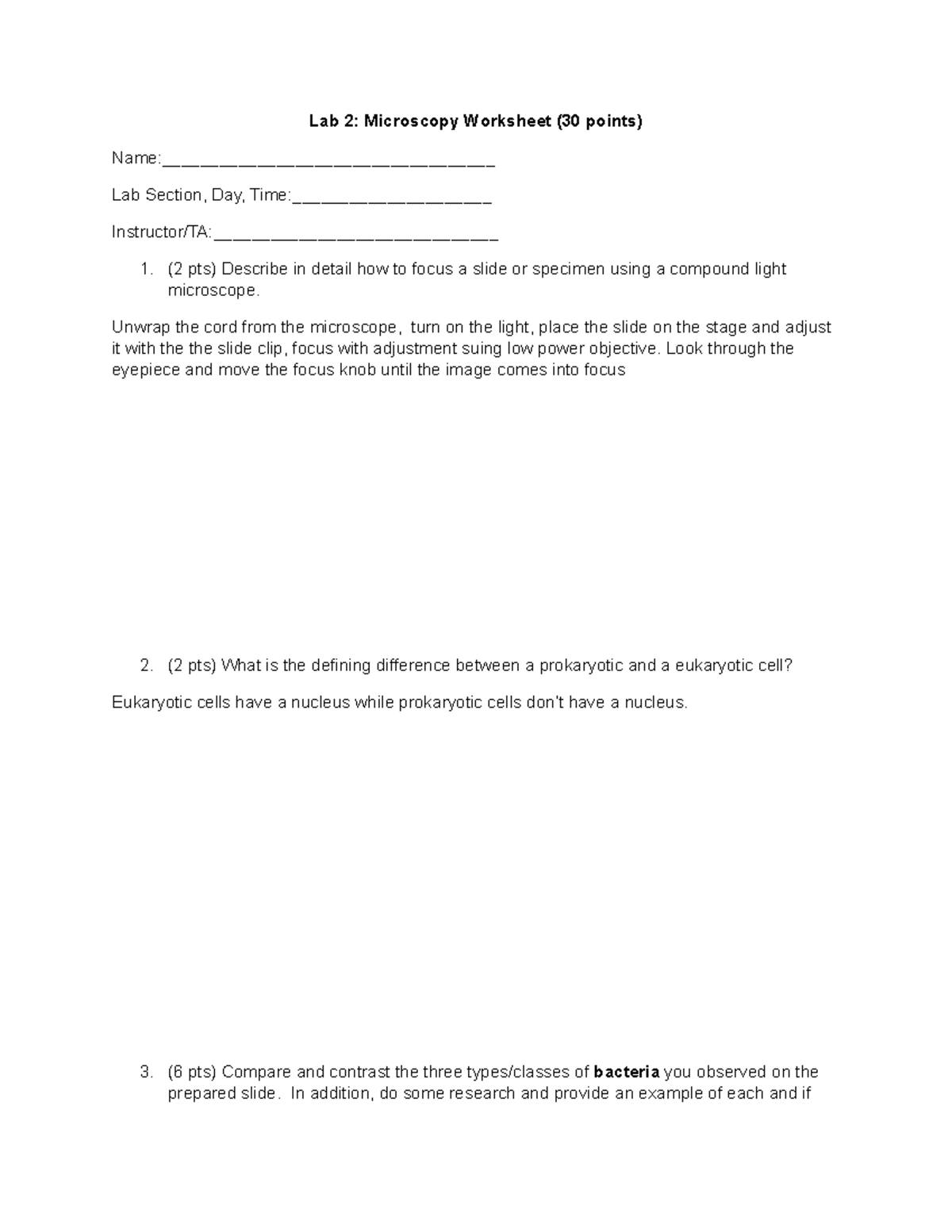 Microscopy Worksheet - lab for nervous system - Lab 2: Microscopy ...