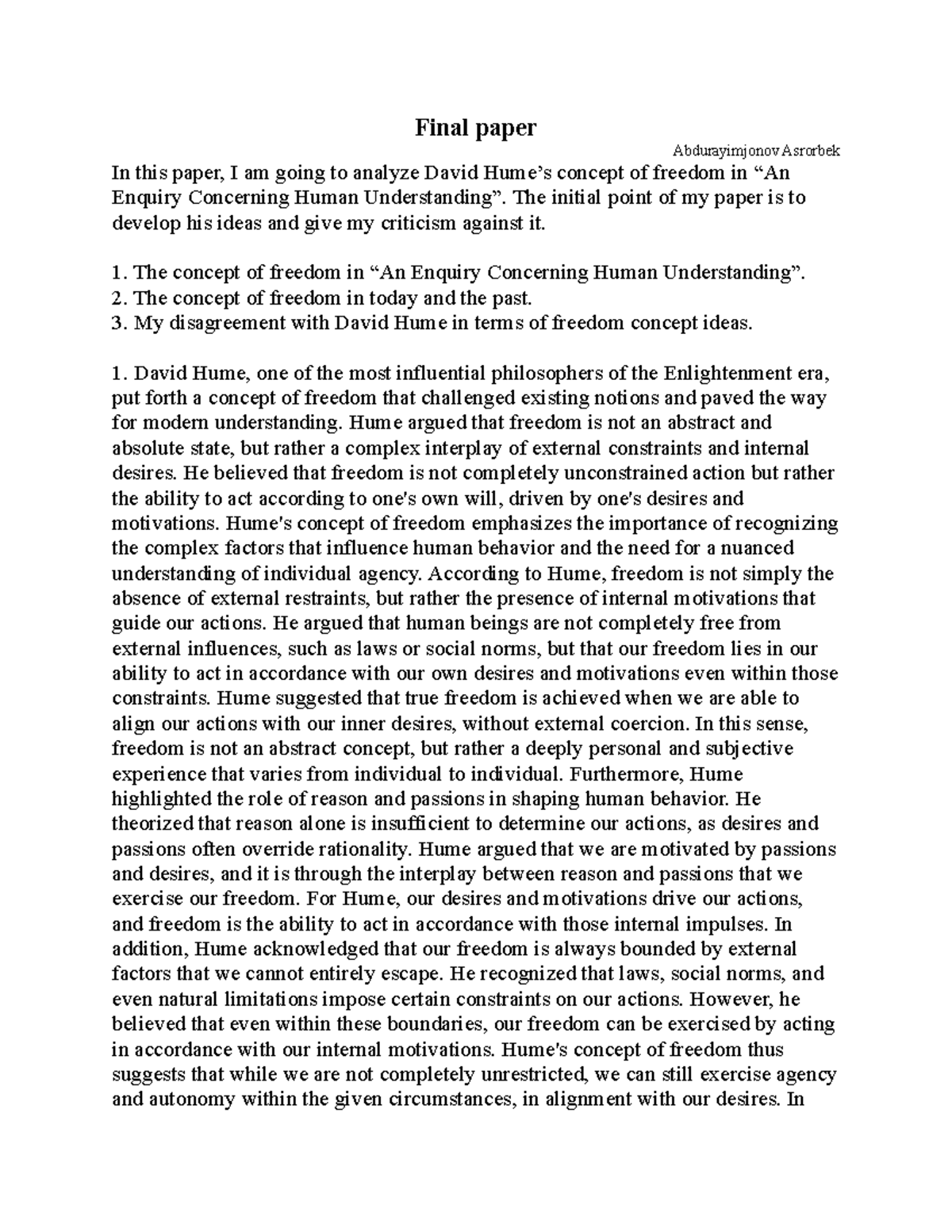 Final paper 2 - This is an essay written by myself about philosophical ...