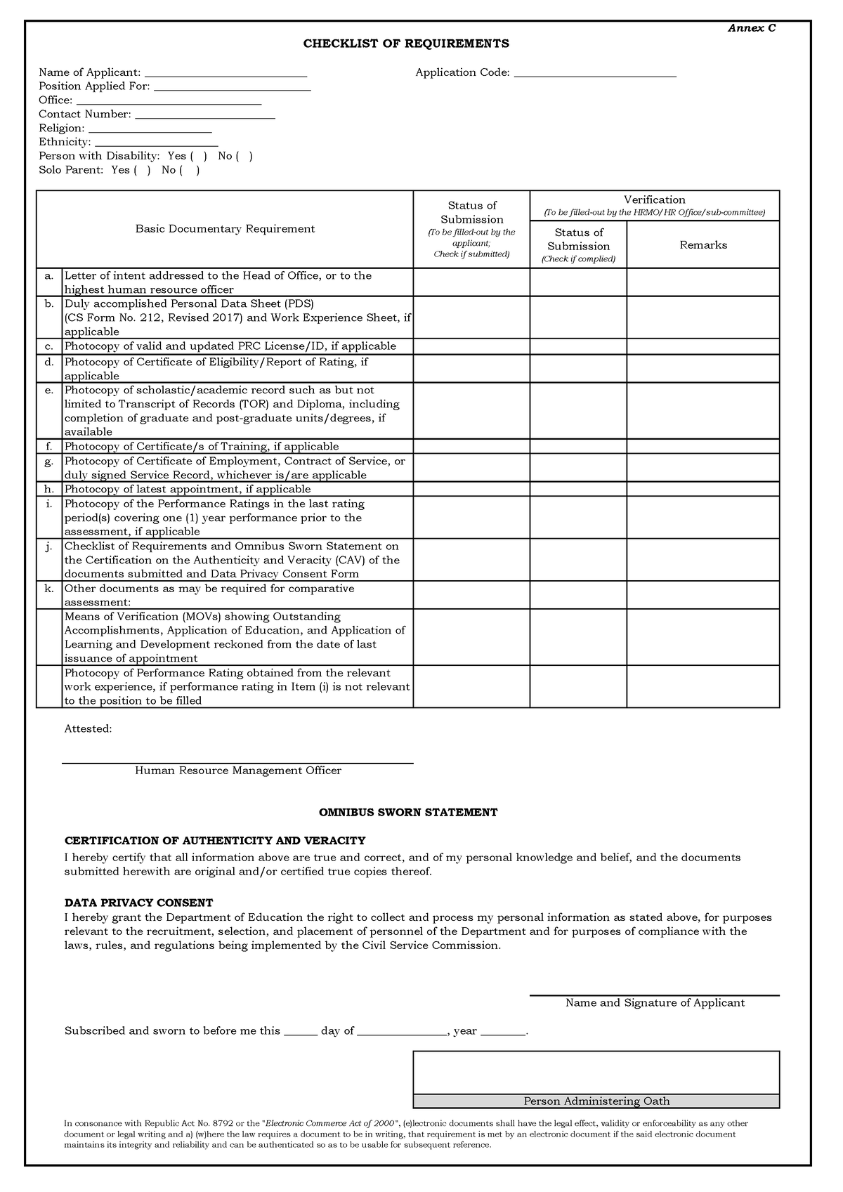 Annex-C Checklist-of-Requirements-and-Omnibus-Sworn-Statement - Annex C ...