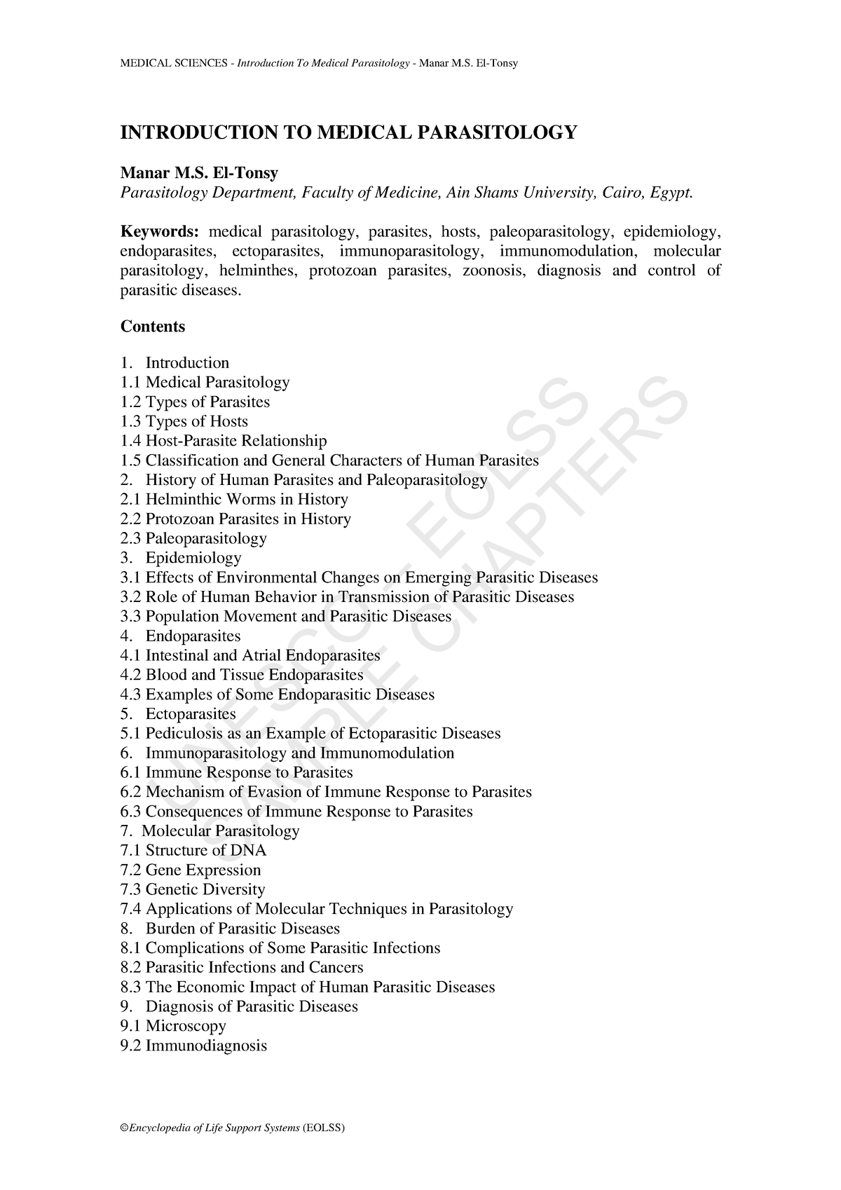 Egypt Parasit intro - UNESCO ñ EOLSS SAMPLE CHAPTERS INTRODUCTION TO ...