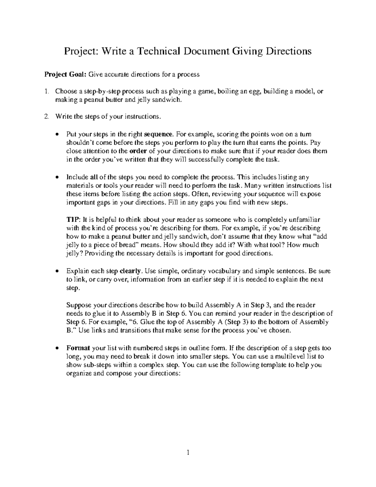 essay write a technical document giving directions