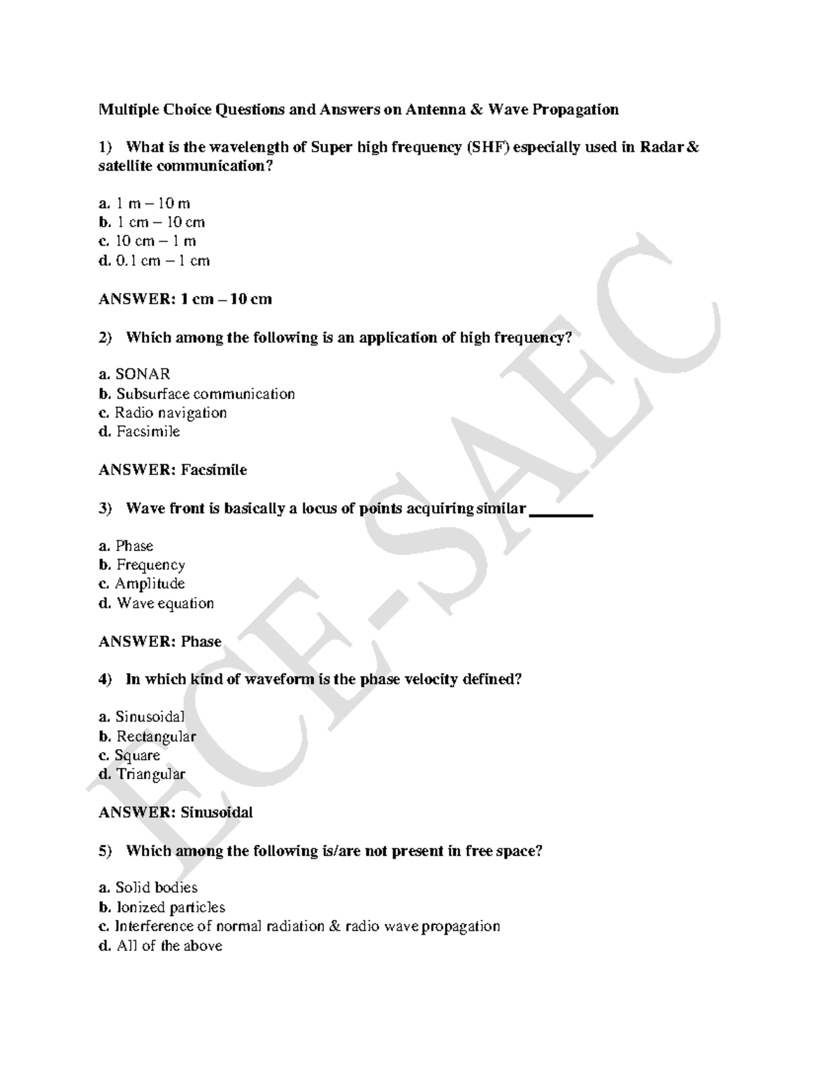 Antenna and Wave Propagation ANS1 Multiple Choice Questions and