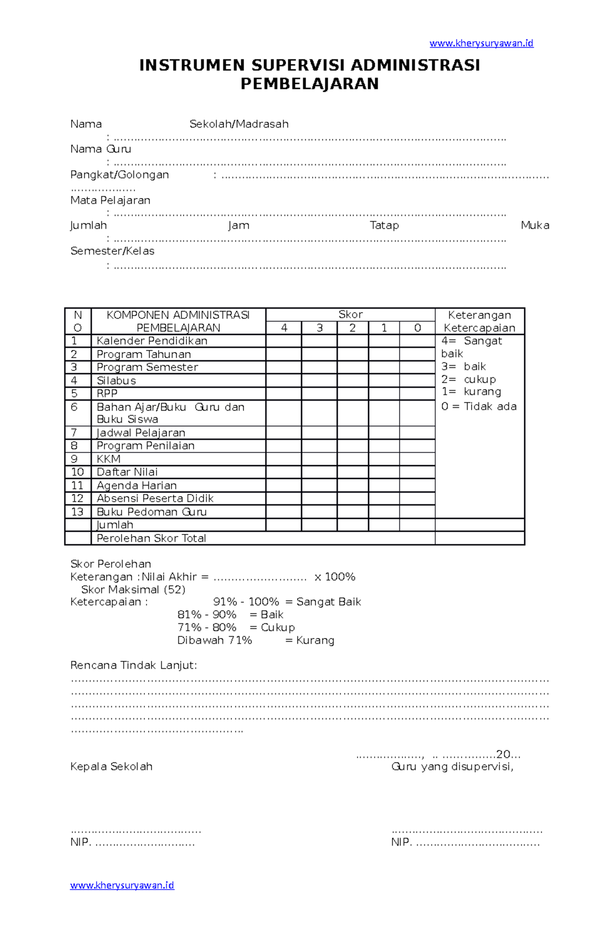 Instrumen Supervisi Administrasi Pembelajaran - Www - Kherysuryawan ...