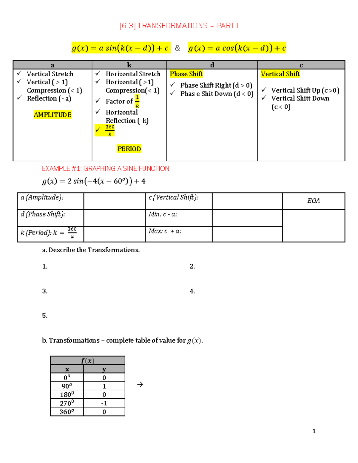 6.3 Transformations - Part I - Notes [Student] - [6] TRANSFORMATIONS ...