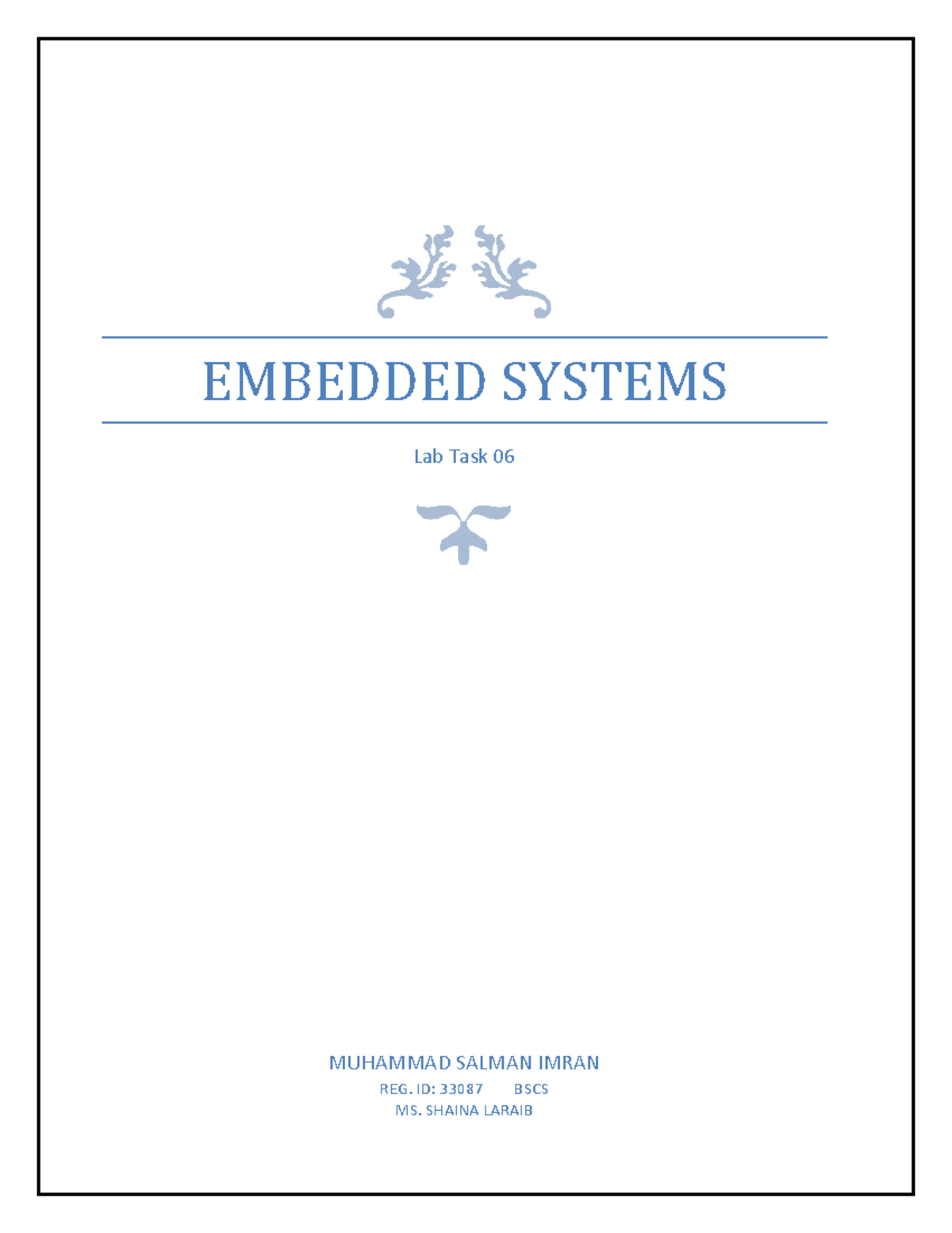 Lab 6 33087 - embedded - embedded systems - EMBEDDED SYSTEMS Lab Task ...
