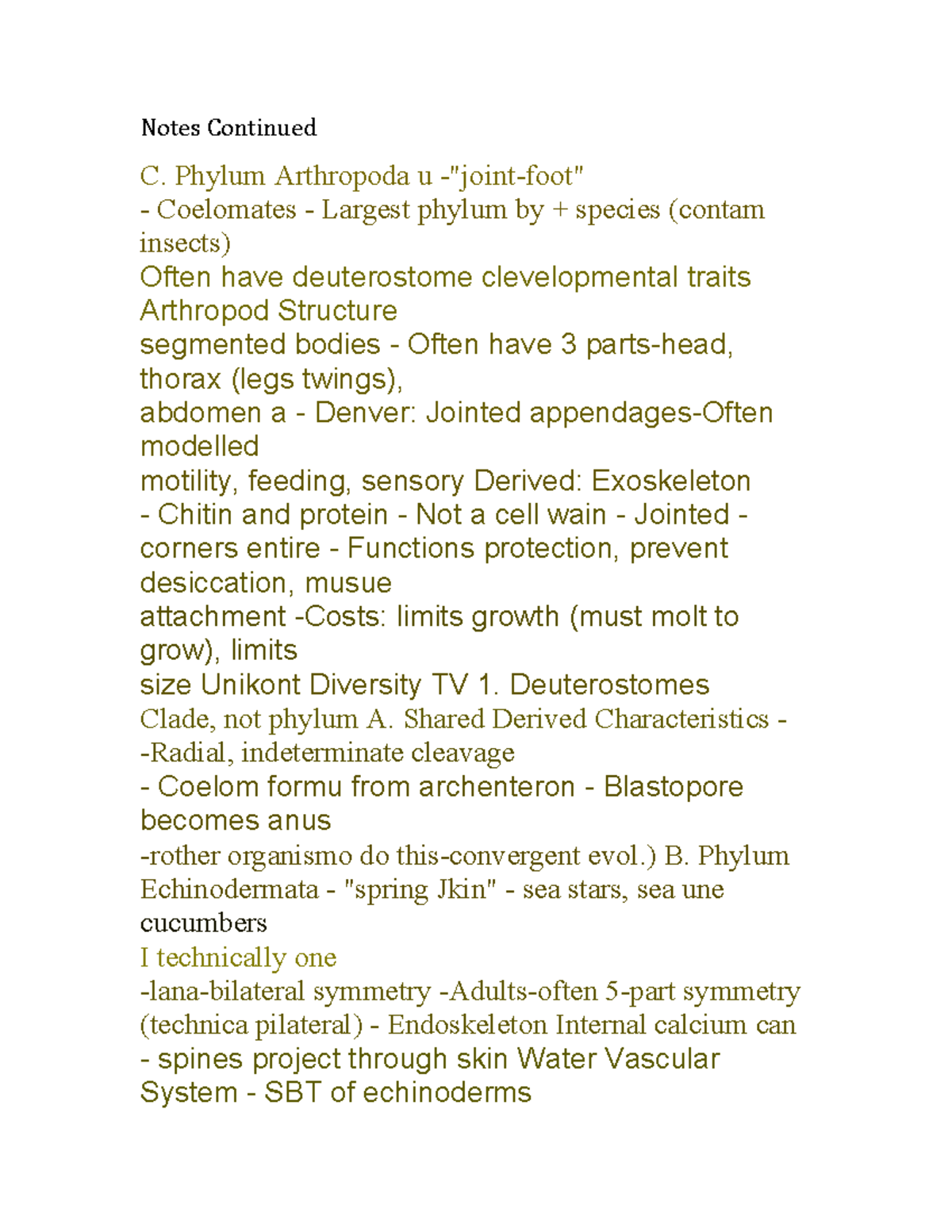 Chapter 11 Notes - Notes Continued C. Phylum Arthropoda u -"joint-foot ...