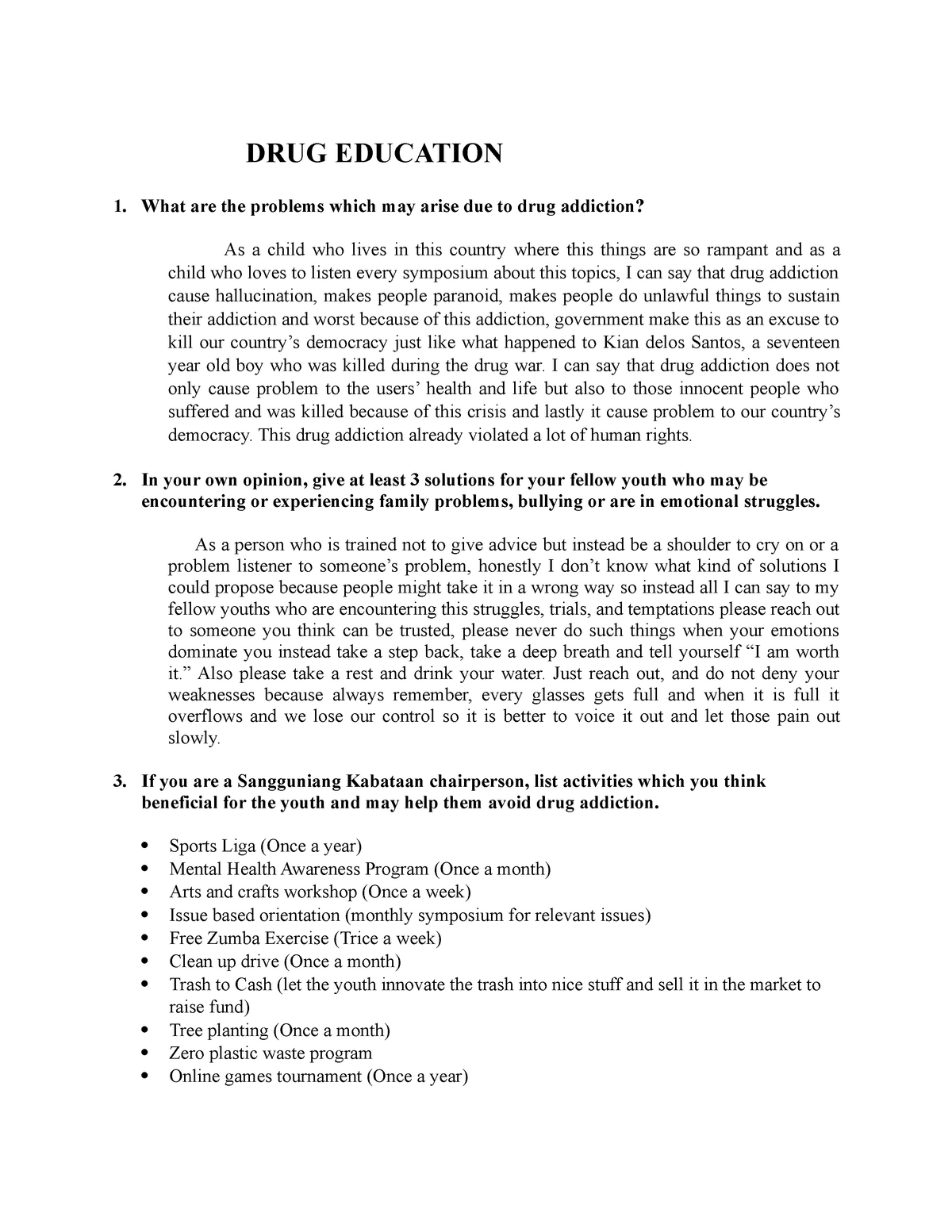 drug education essay pdf