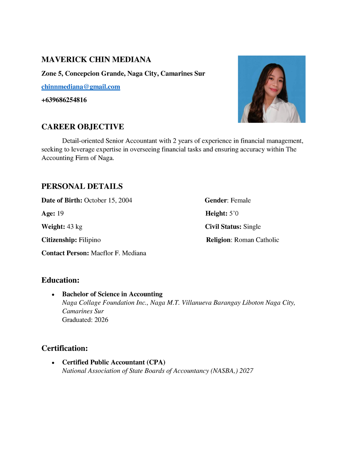 Mediana, Maverick CHIN - Resume AND Cover Letter - MAVERICK CHIN ...