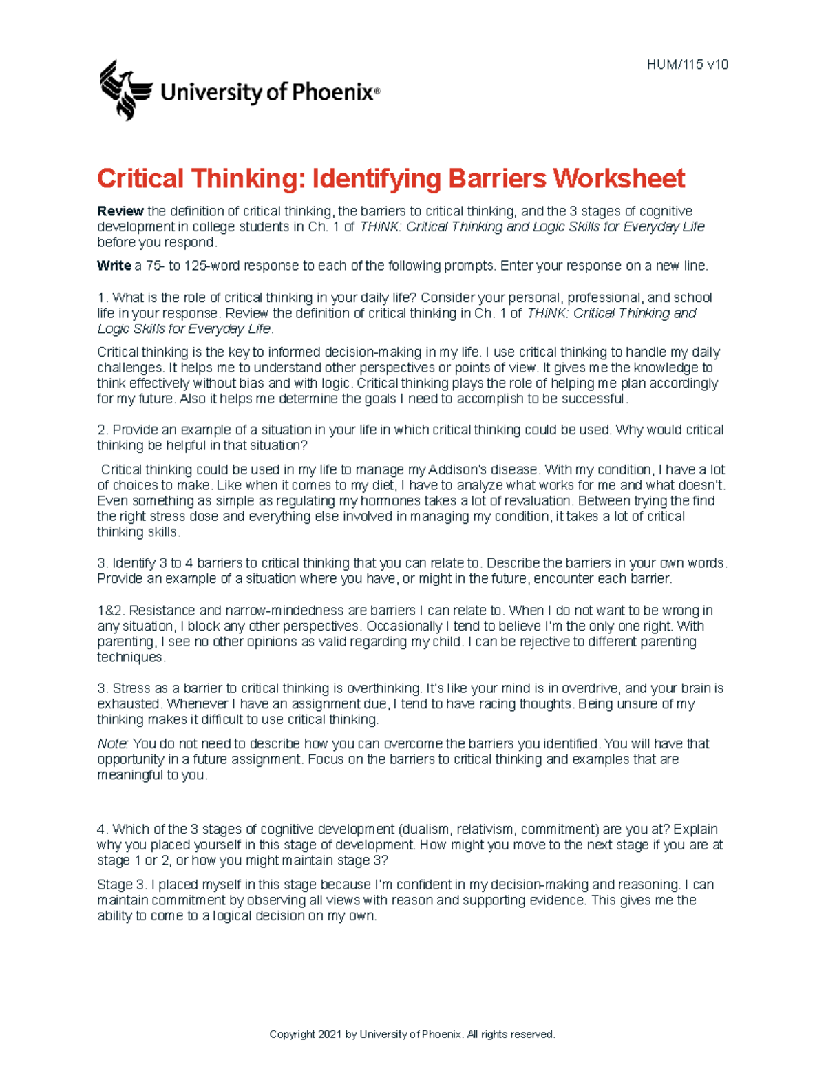 summative assessment critical thinking reflection