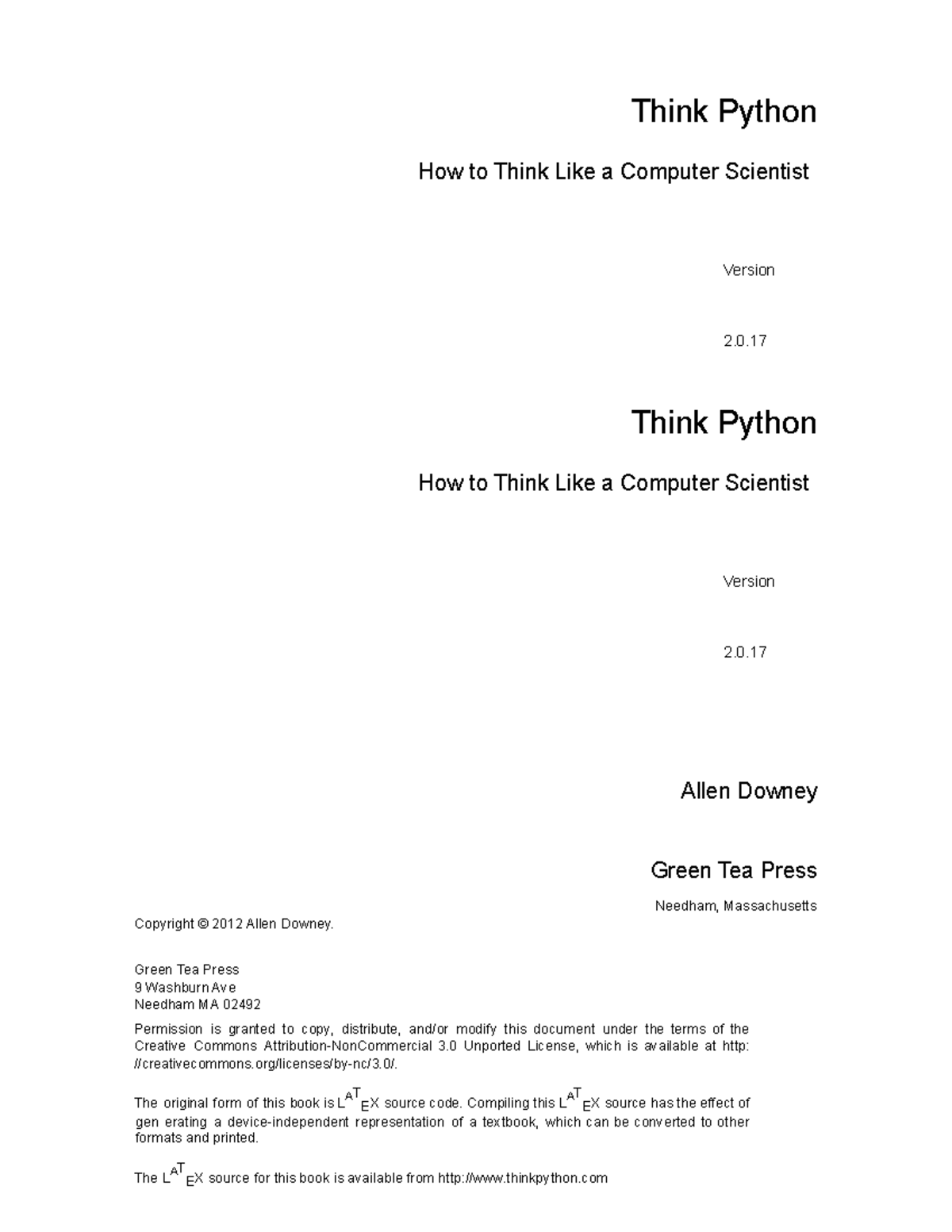 Thinkpython - ghjhkjlk - Think Python How to Think Like a Computer ...