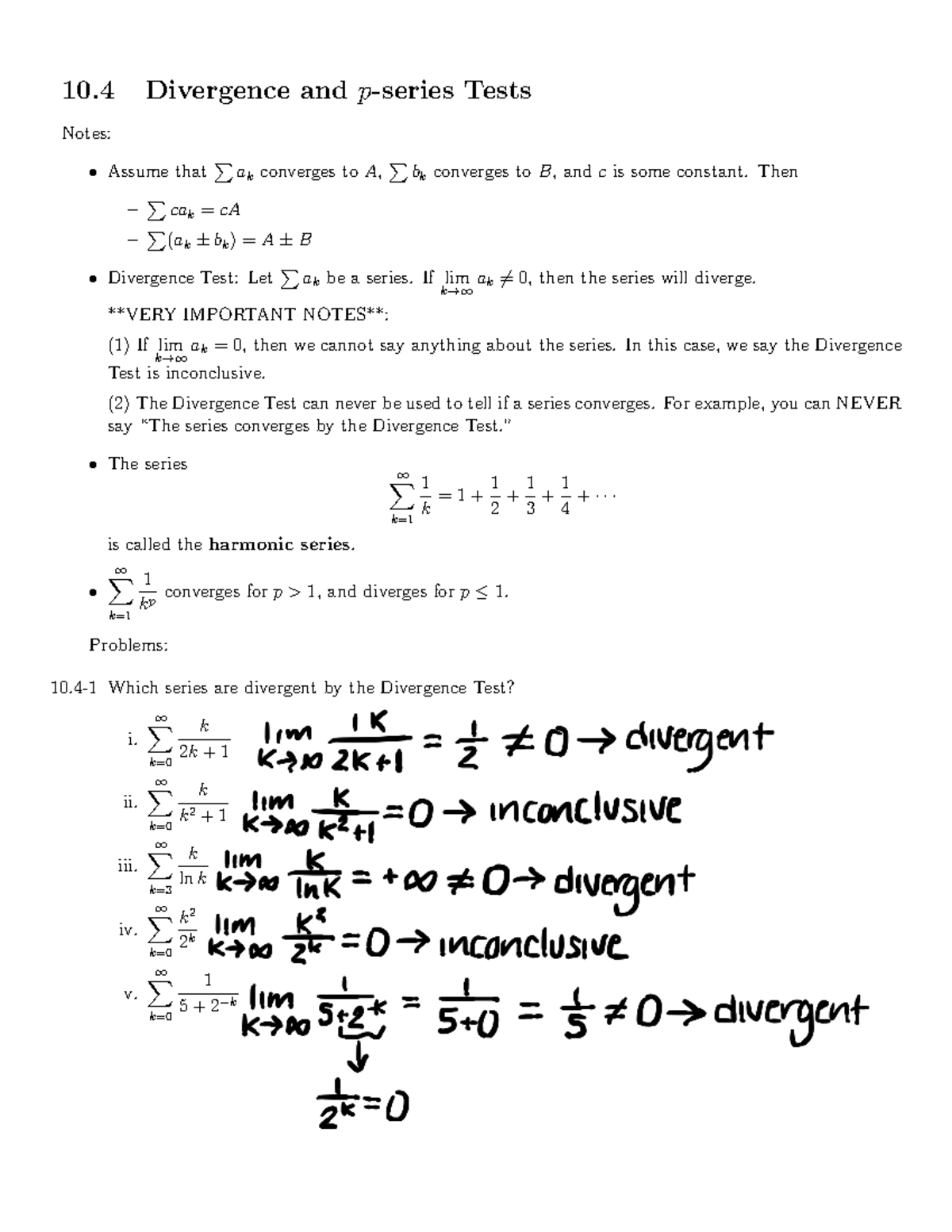 Divergence and P series Lecture Notes - 10 Divergence and p-series ...