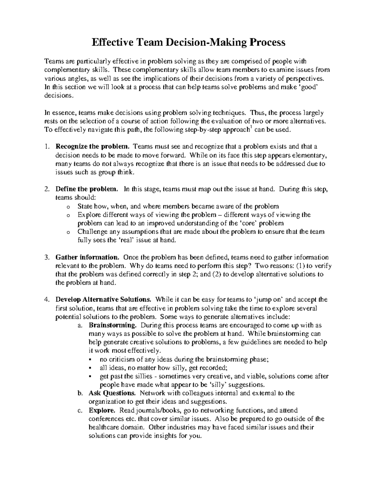 Effective Team Decision - Effective Team Decision-Making Process Teams ...