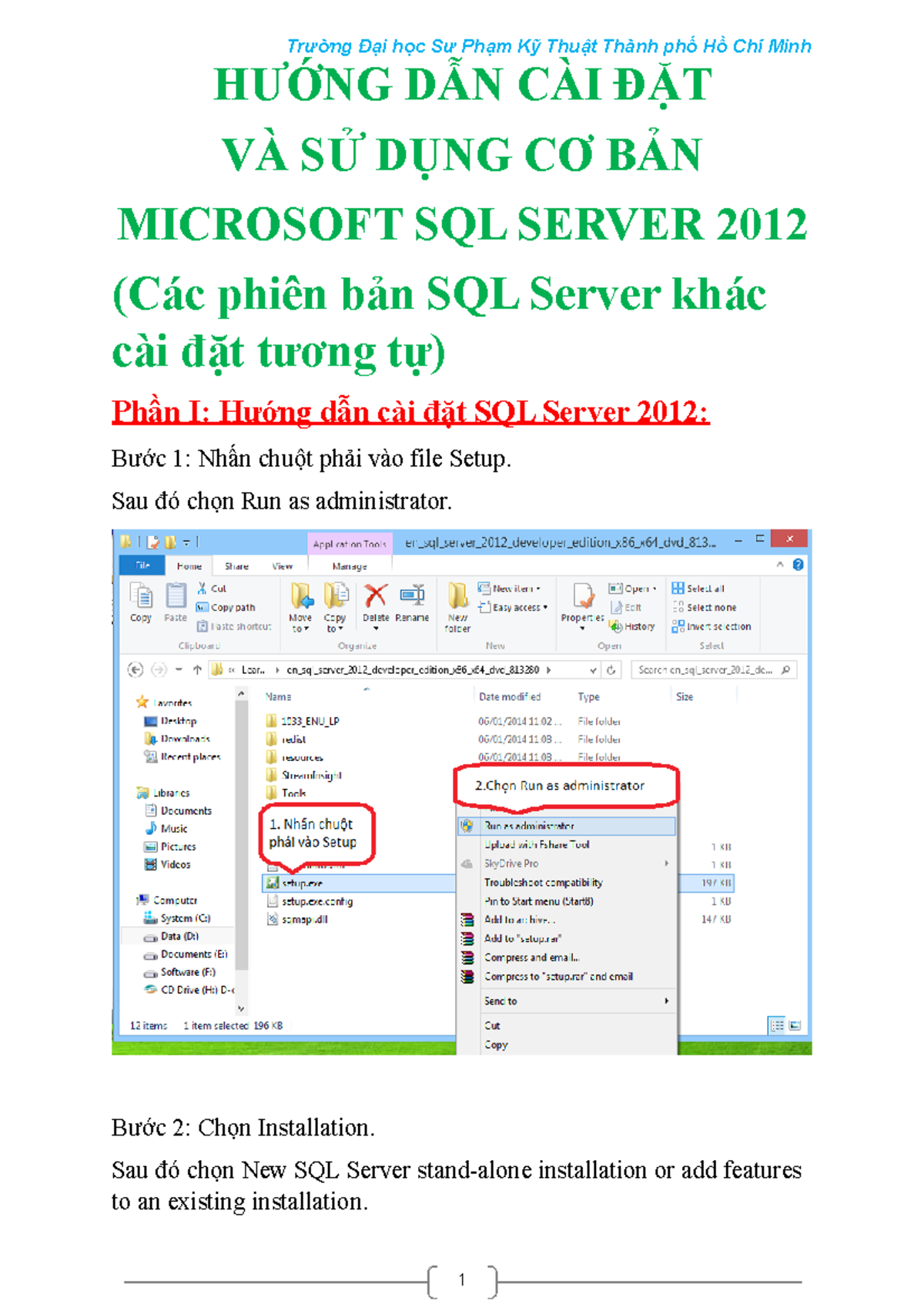 Huong dan cai dat va su dung co ban SQL Server 2012 - HƯỚNG DẪN CÀI ĐẶT ...