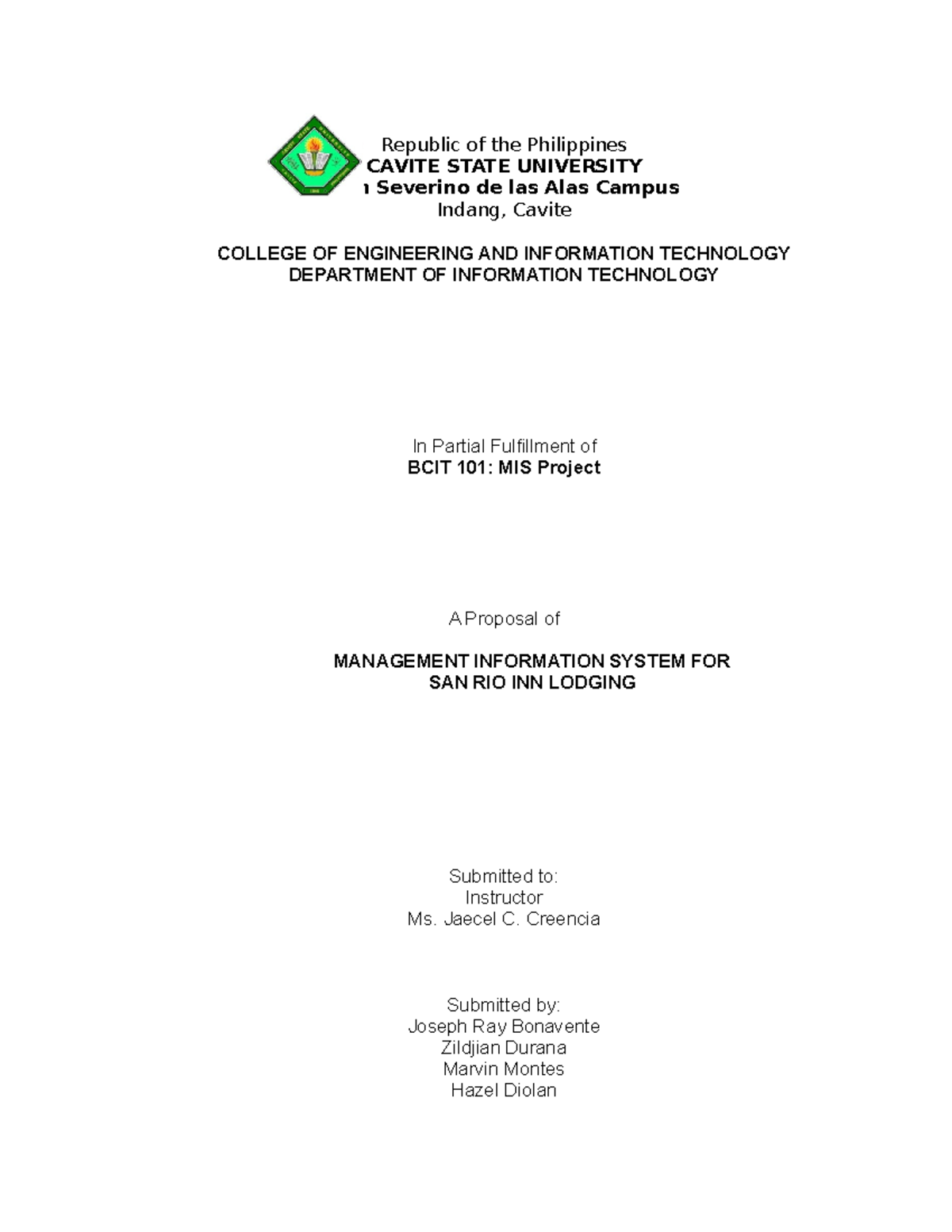 A Proposal of Management Information SYS - Republic of the Philippines ...