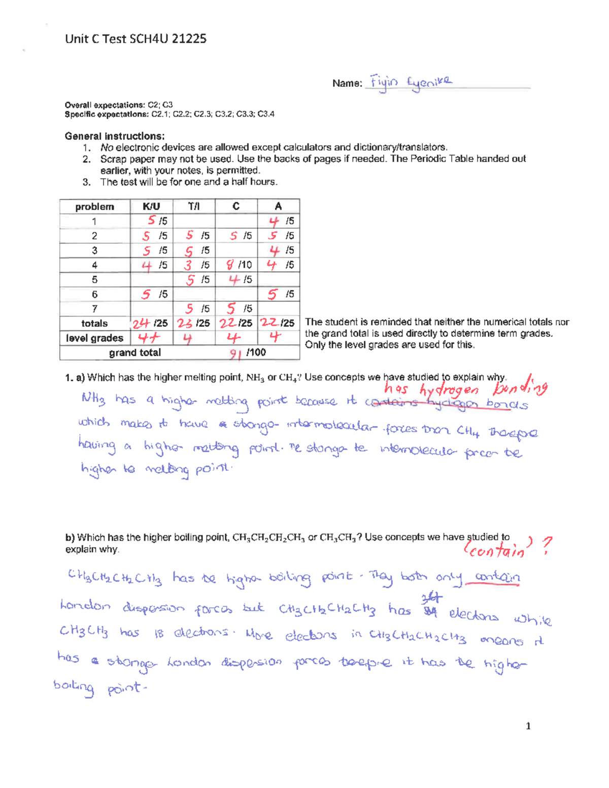 Unit C Test - Practice test for first test of the semester - CHY 102 ...