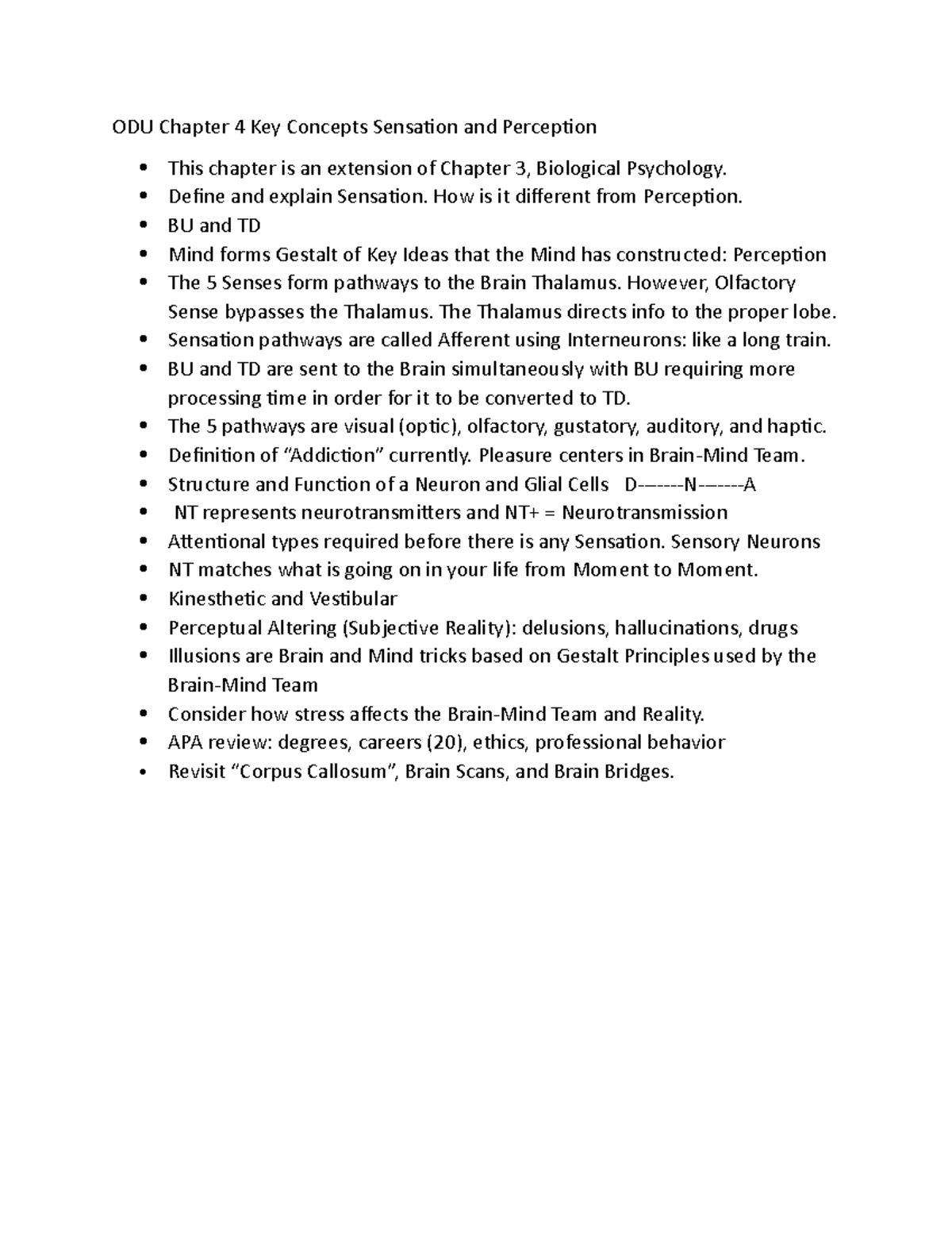 ODU Chapter 4 Key Concepts Sensation and Perception - Define and ...