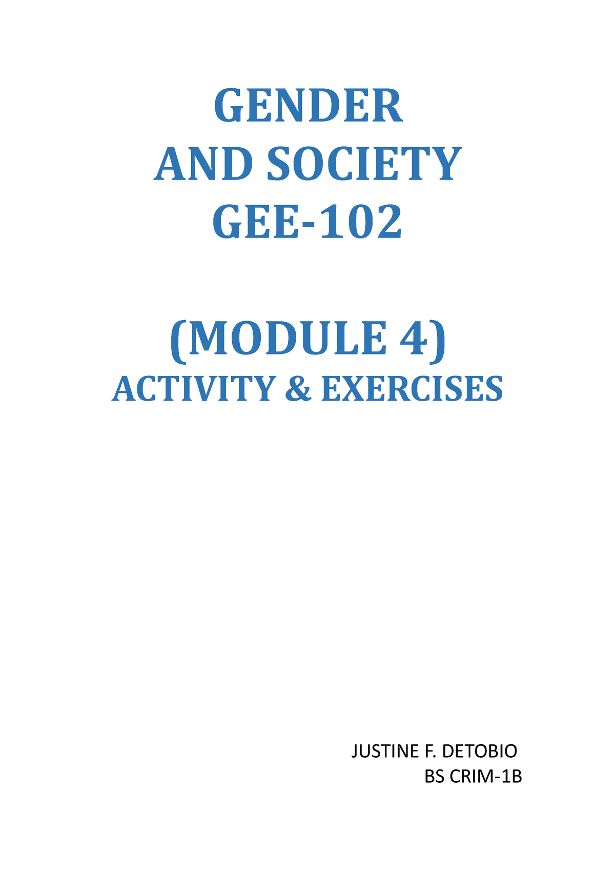 Gender - Important - Criminal Law - GENDER AND SOCIETY GEE- (MODULE 4 ...