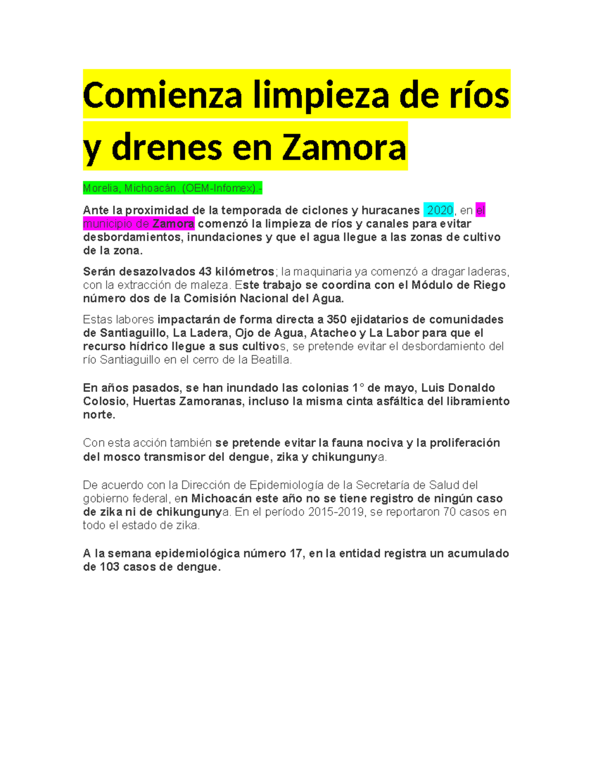 Comienza limpieza de ríos y drenes en Zamora - Comienza limpieza de ...