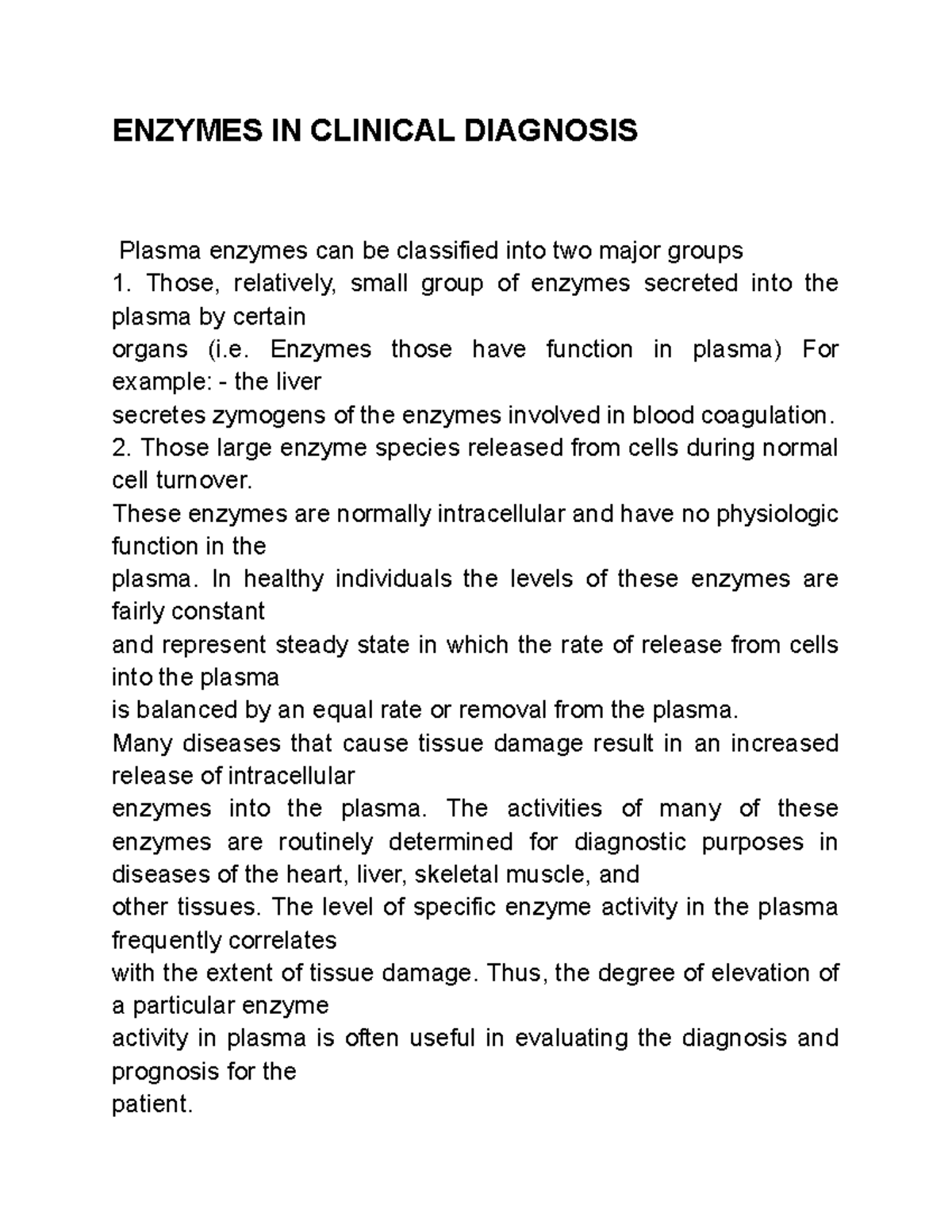 Enzymes IN Clinical Diagnosis ( biochemistry) ENZYMES IN CLINICAL