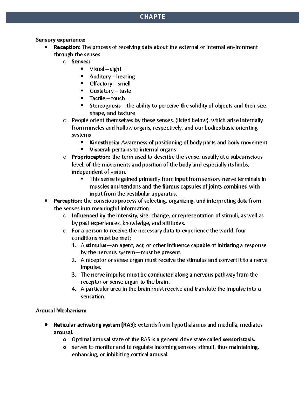 Chapter 44 Sensory experience - Sensory experience: Reception: The ...