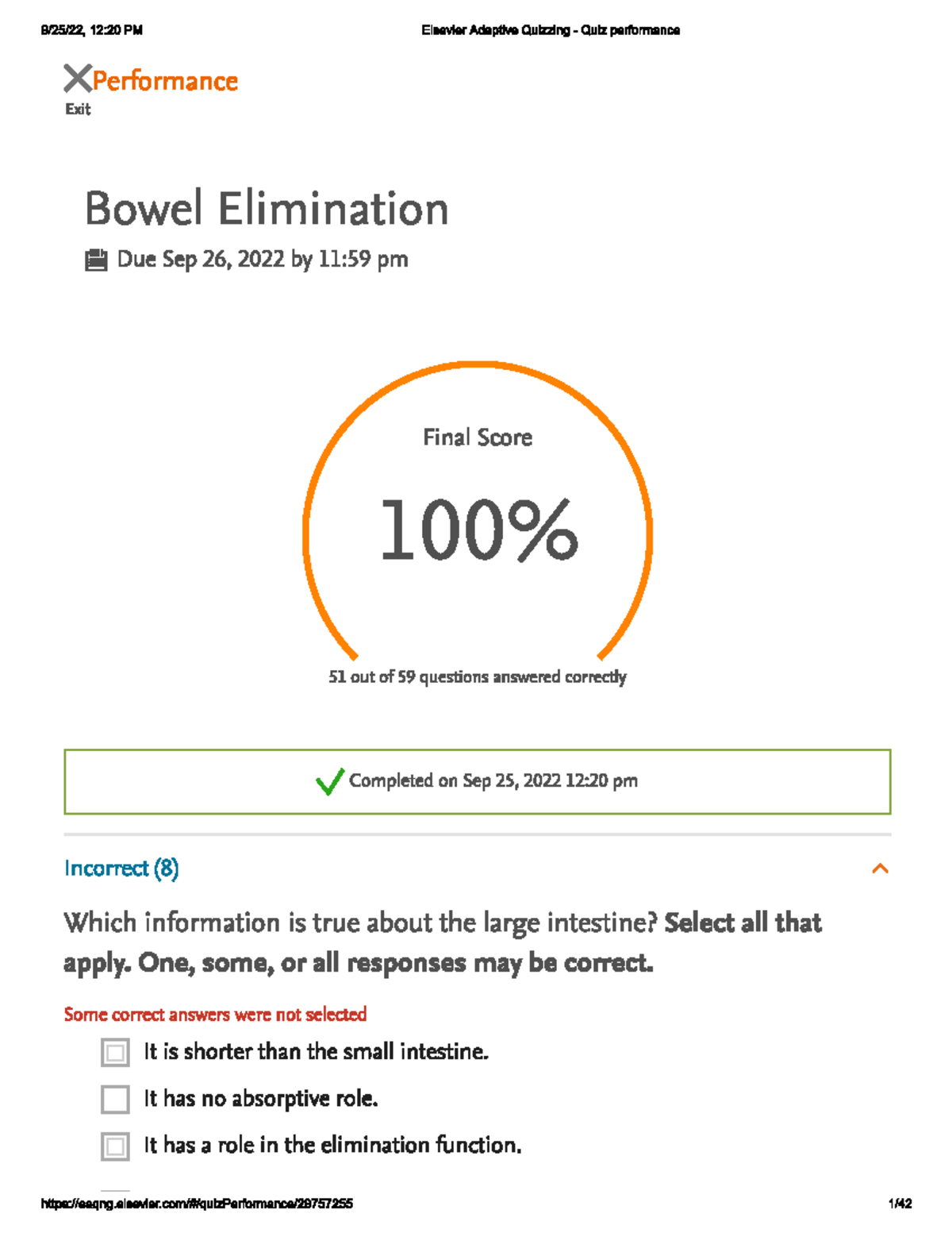 EAQ Chapter 47 Bowel Elimination - 12:20 PM Elsevier Adaptive Quizzing ...