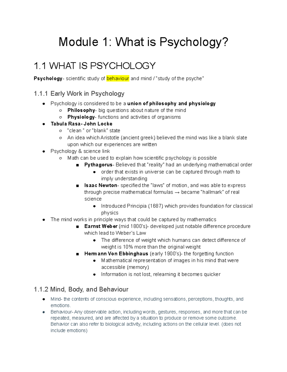 Psya01 Notes Ch 1 - Module 1: What Is Psychology? 1 WHAT IS PSYCHOLOGY ...