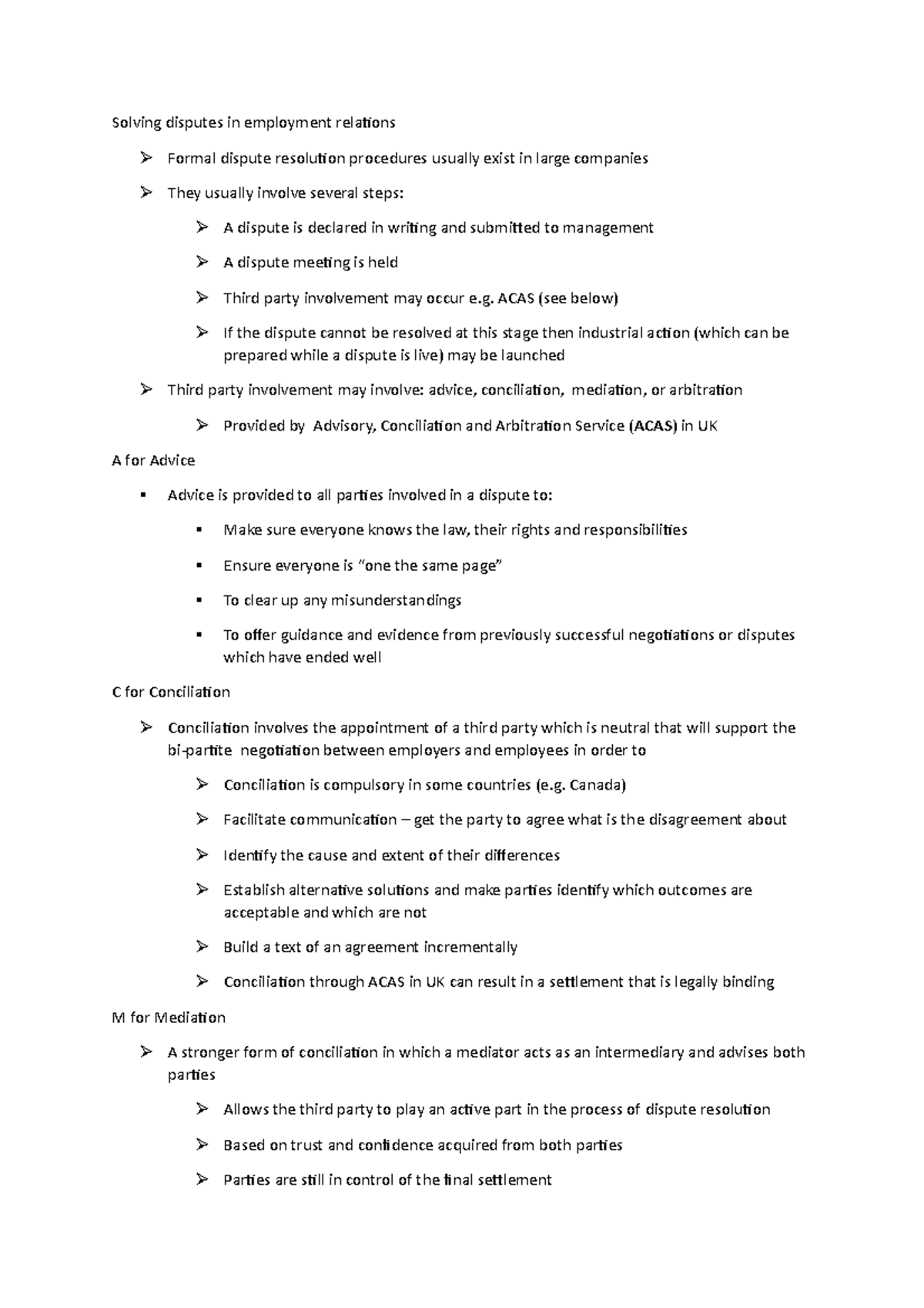 Solving Disputes In Employment Relation 1 - ACAS (see Below) If The ...