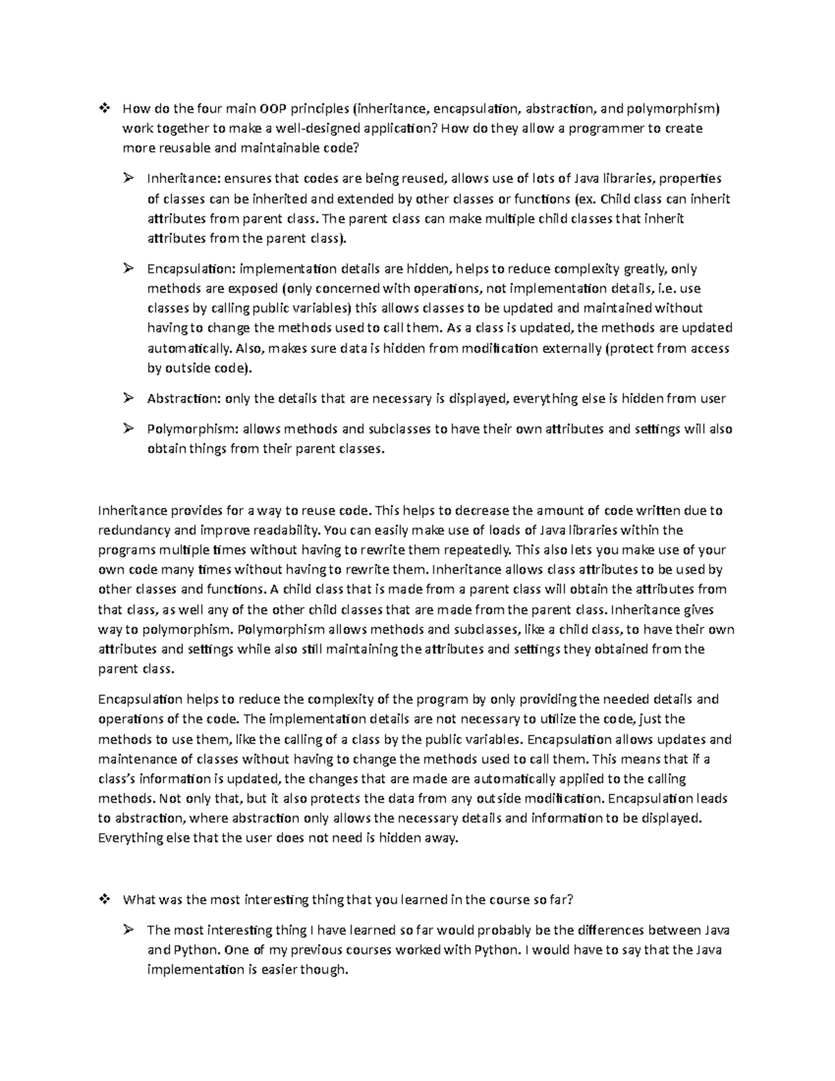 Discussion 2 OOP Principles - How do the four main OOP principles ...