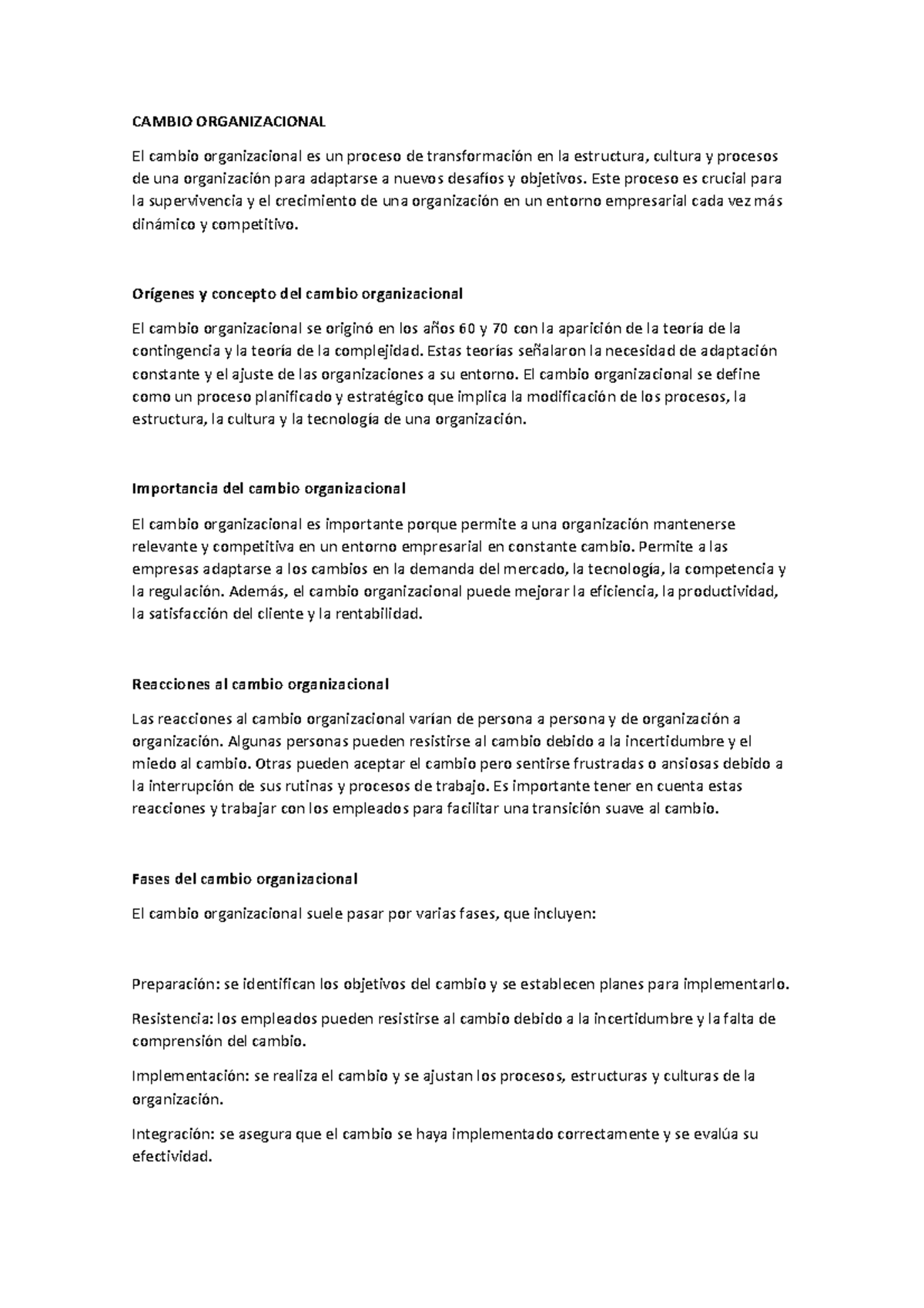 El cambio organizacional - CAMBIO ORGANIZACIONAL El cambio ...