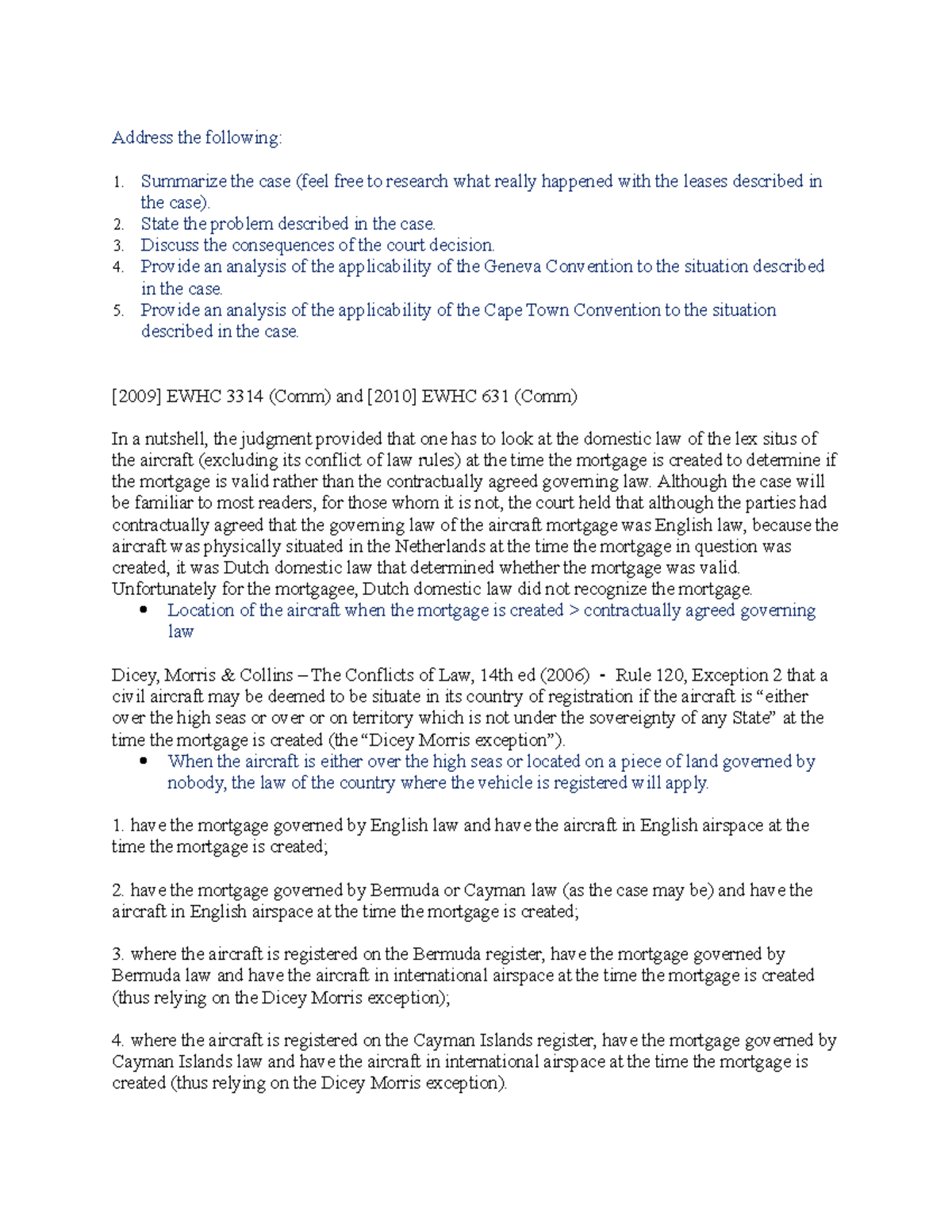 Istat Mini Case - Cape Town convention Rights in rem - Address the ...
