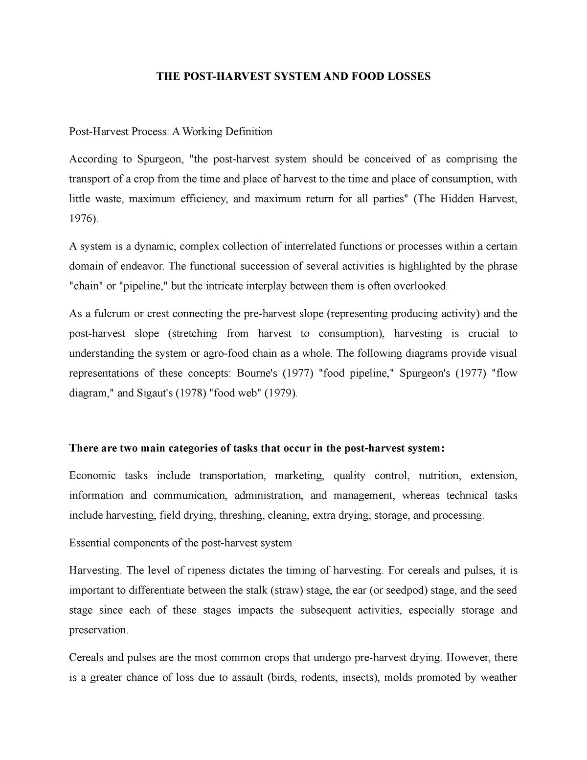 Post-Harvest Process - THE POST-HARVEST SYSTEM AND FOOD LOSSES Post ...