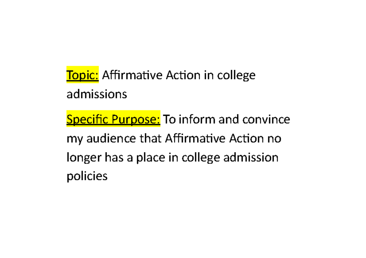 Note Cards For Speech Three Topic Affirmative Action in college
