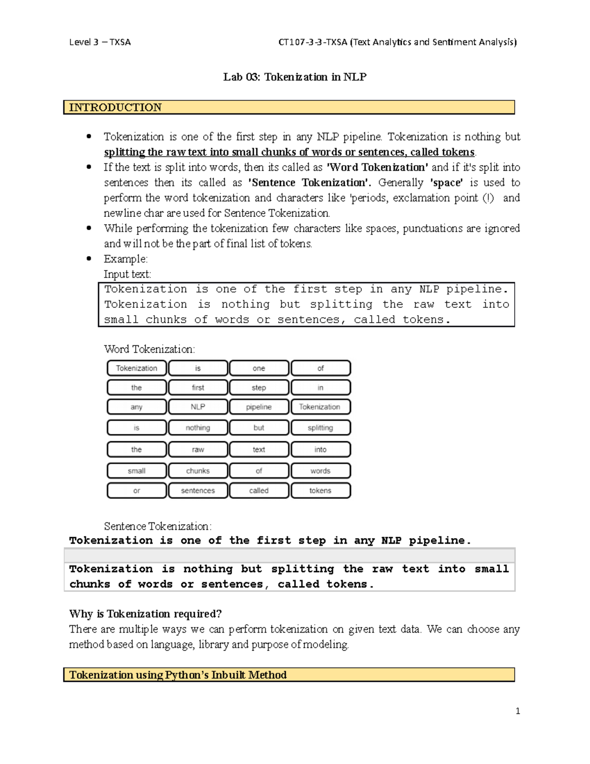 Lab 03 - Tokenization - this is the lab question - Lab 03: Tokenization ...