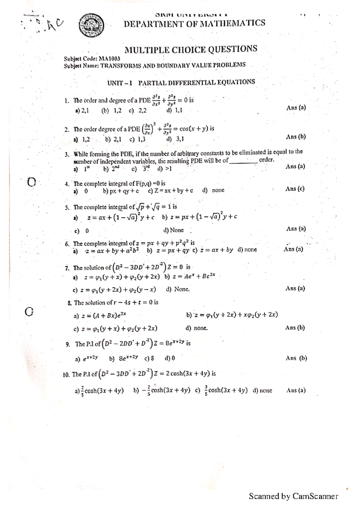 MCQ -I-V RPM - MCQ - Transforms And Boundary Value Problems - Studocu