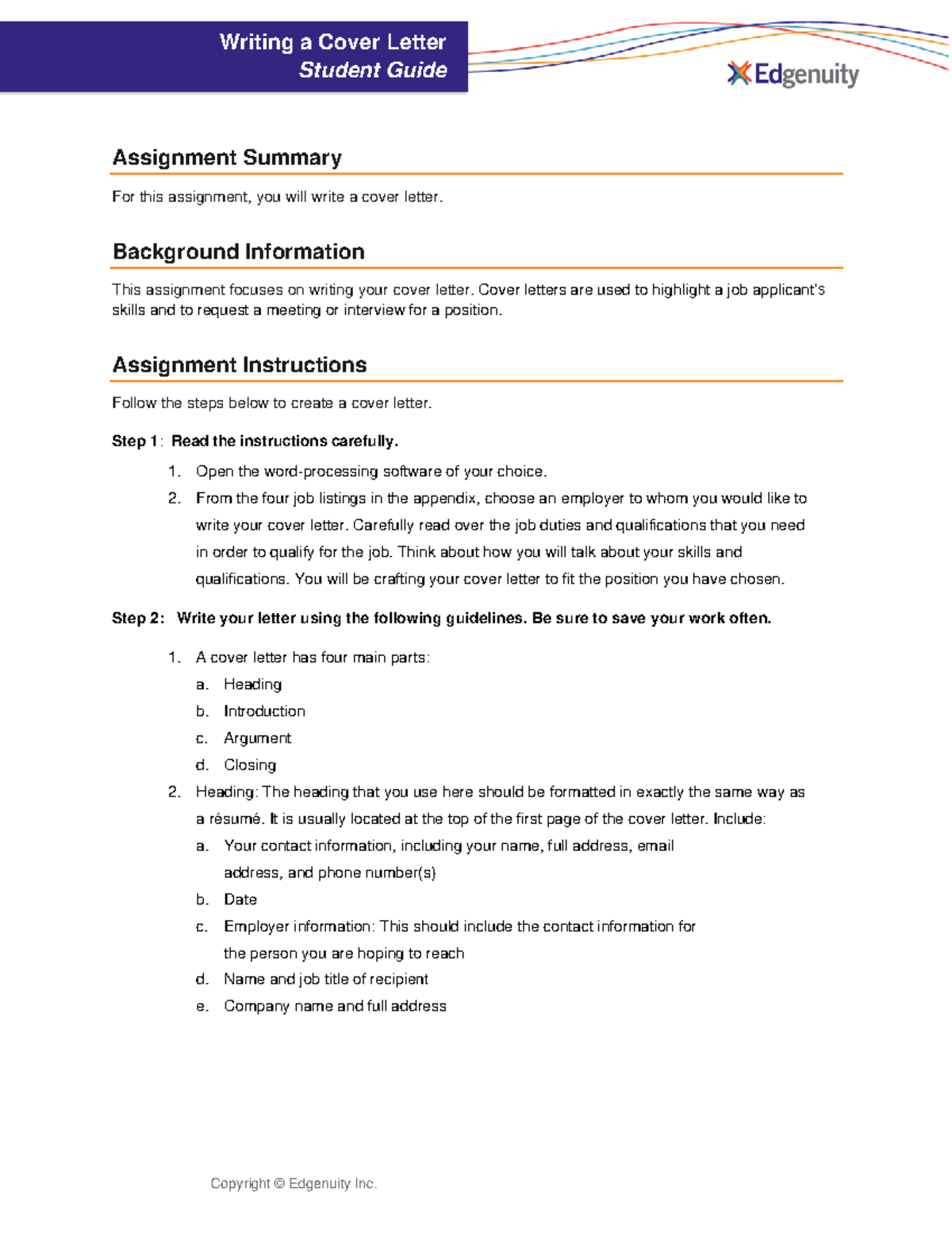 portfolio activity writing a cover letter