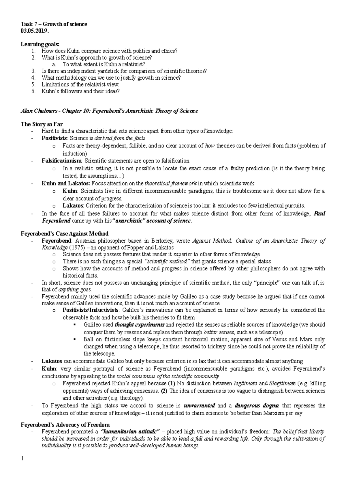 Task 7 - Notes - Philosophy of Religion - Task 7 – Growth of science 03 ...