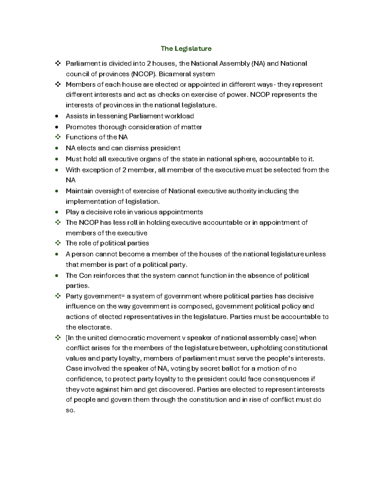 The Legislature - Summary Constitutional Law: Structures of Government ...