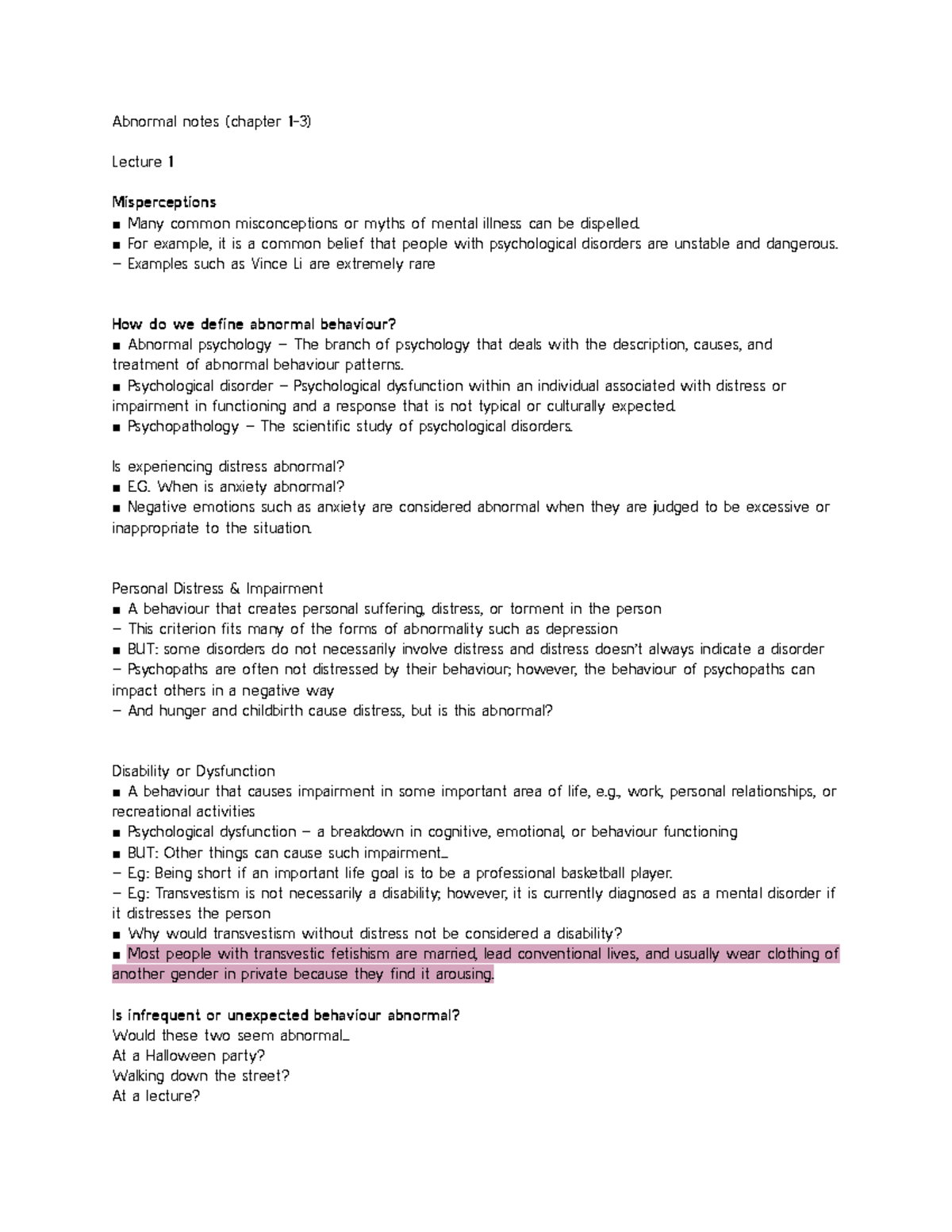 Abnormal Notes (chapter 1-3) - Abnormal Notes (chapter 1-3) Lecture 1 ...