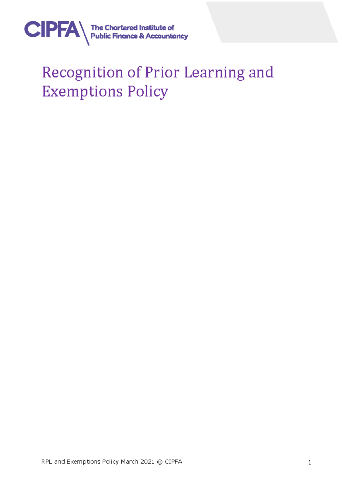 Recognition of Prior Learning and Exemptions Policy - RPL and ...