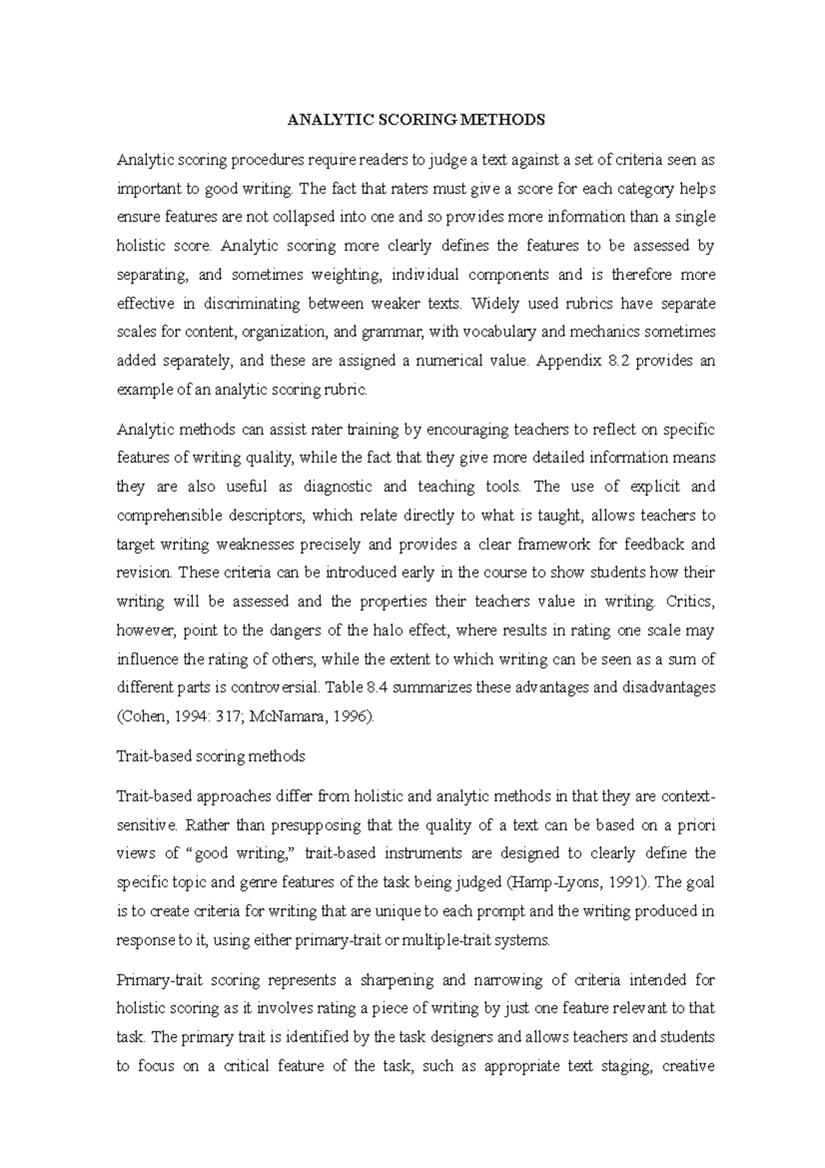 Analytic Scoring Methods - ANALYTIC SCORING METHODS Analytic scoring procedures require readers
