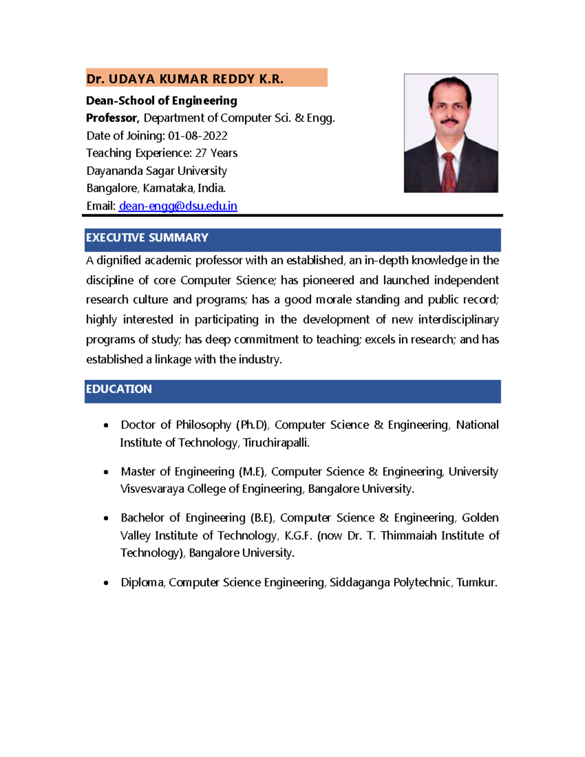 Dr Udgttyuuuuuuu - Dr. UDAYA KUMAR REDDY K. Dean-School of Engineering ...