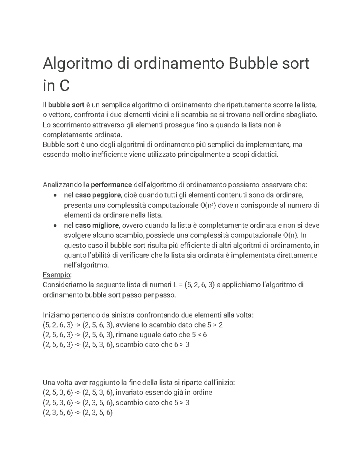 Bubble sort in C - Riassunto Fisica - Algoritmo di ordinamento Bubble ...