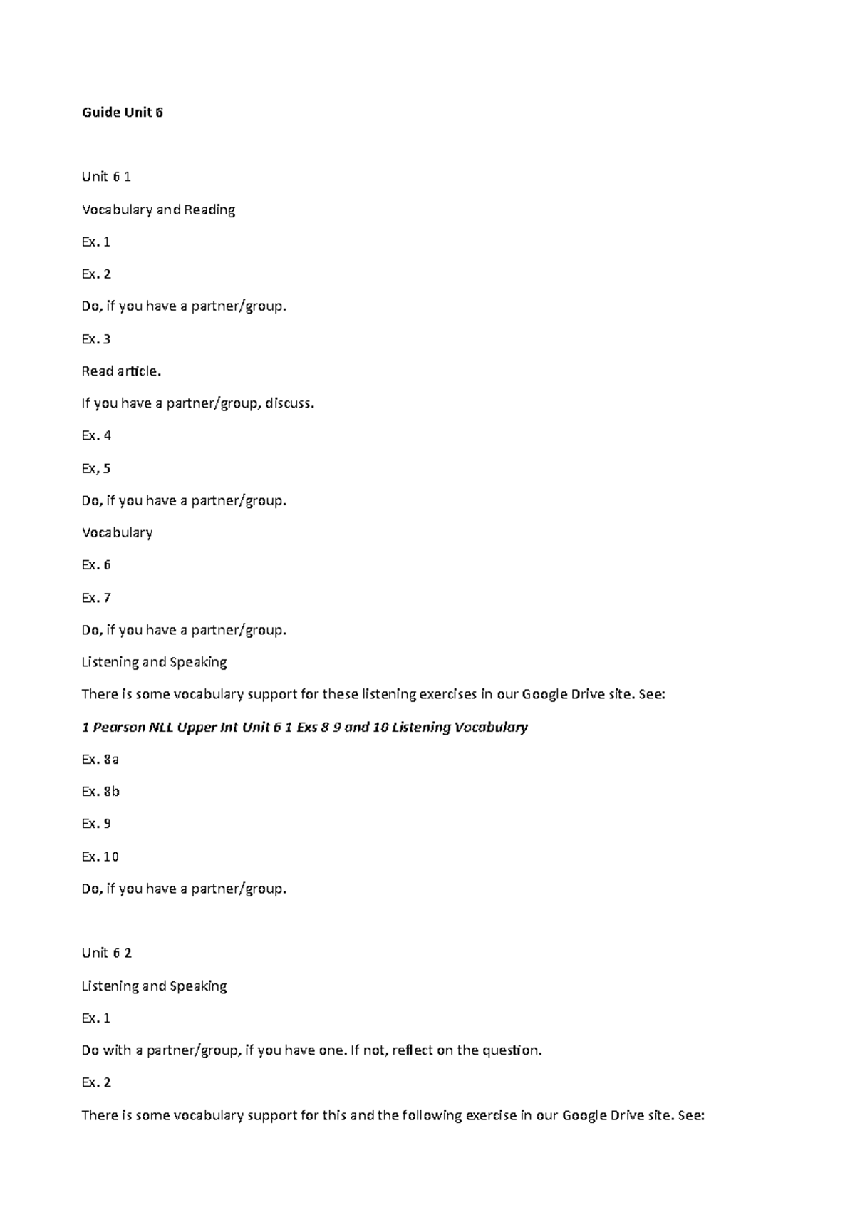 Guide Unit 6 - Guida risposte - Guide Unit 6 Unit 6 1 Vocabulary and ...